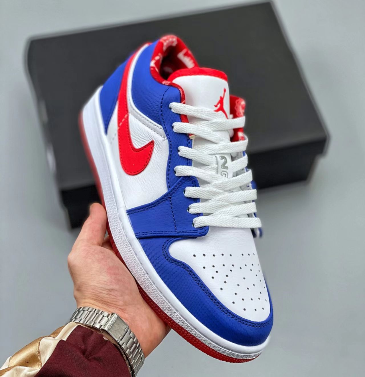 Air Jordan 1 Low Blue White Red Lizard Texture