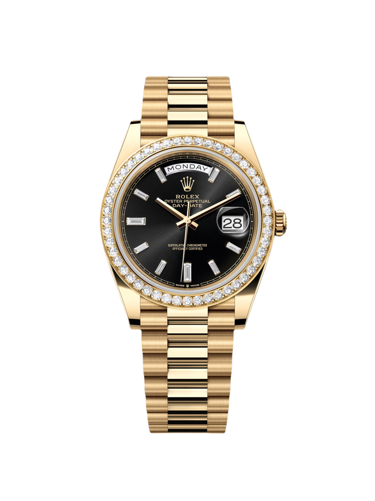 [2026 Mirror Grade]RLX Day-Date 40mm Black Diamond Dial and Diamond Bezel Yellow Gold President Bracelet  228348RBR-0001