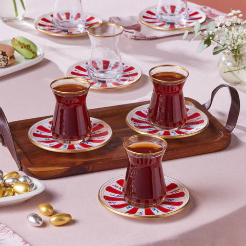 Verre à Thé Karaca Bursa, 12 Pièces, Rouge