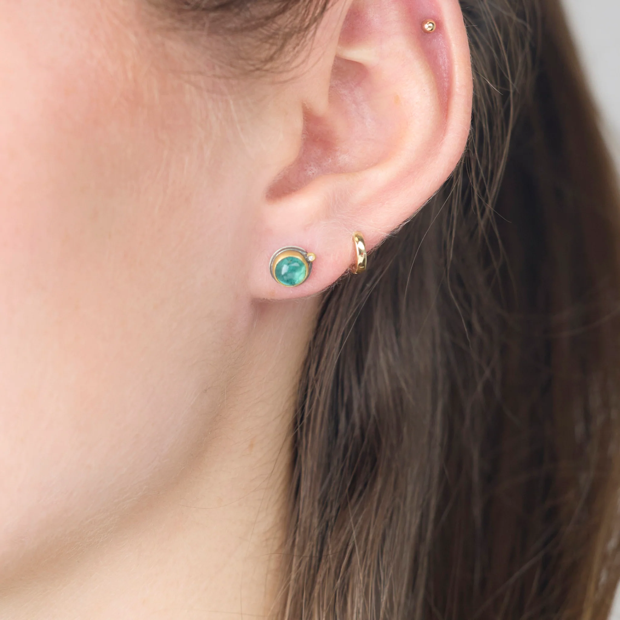Tourmaline Stud Earrings with Diamond Dot