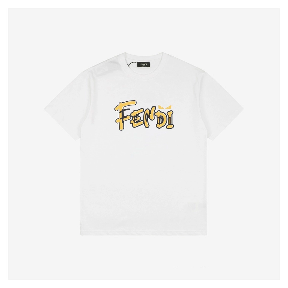 F Cartoon Yellow Letter Print T-Shirt (Black/White)