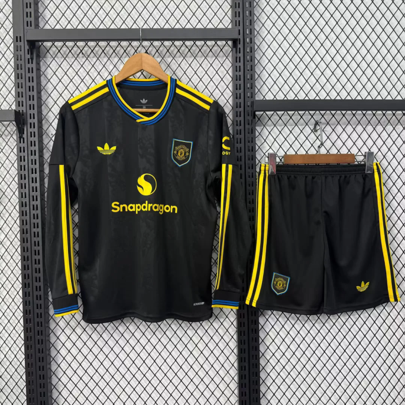 Manchester United Third Away Kids Long Sleeve Kit Jersey+Shorts 2025/26