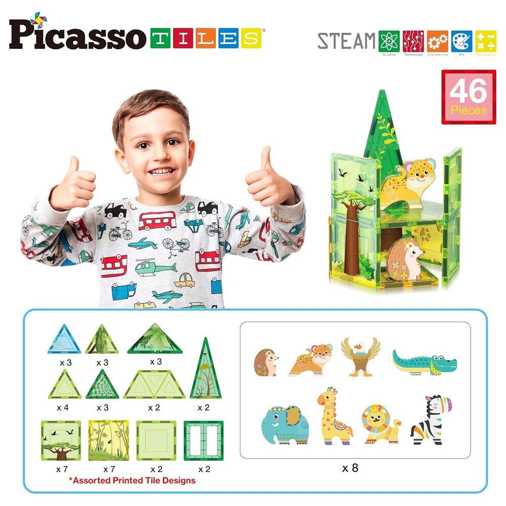PICASSOKlocki magnetyczne Picasso Safari, 38 elementów, z 8 zwierzątkami