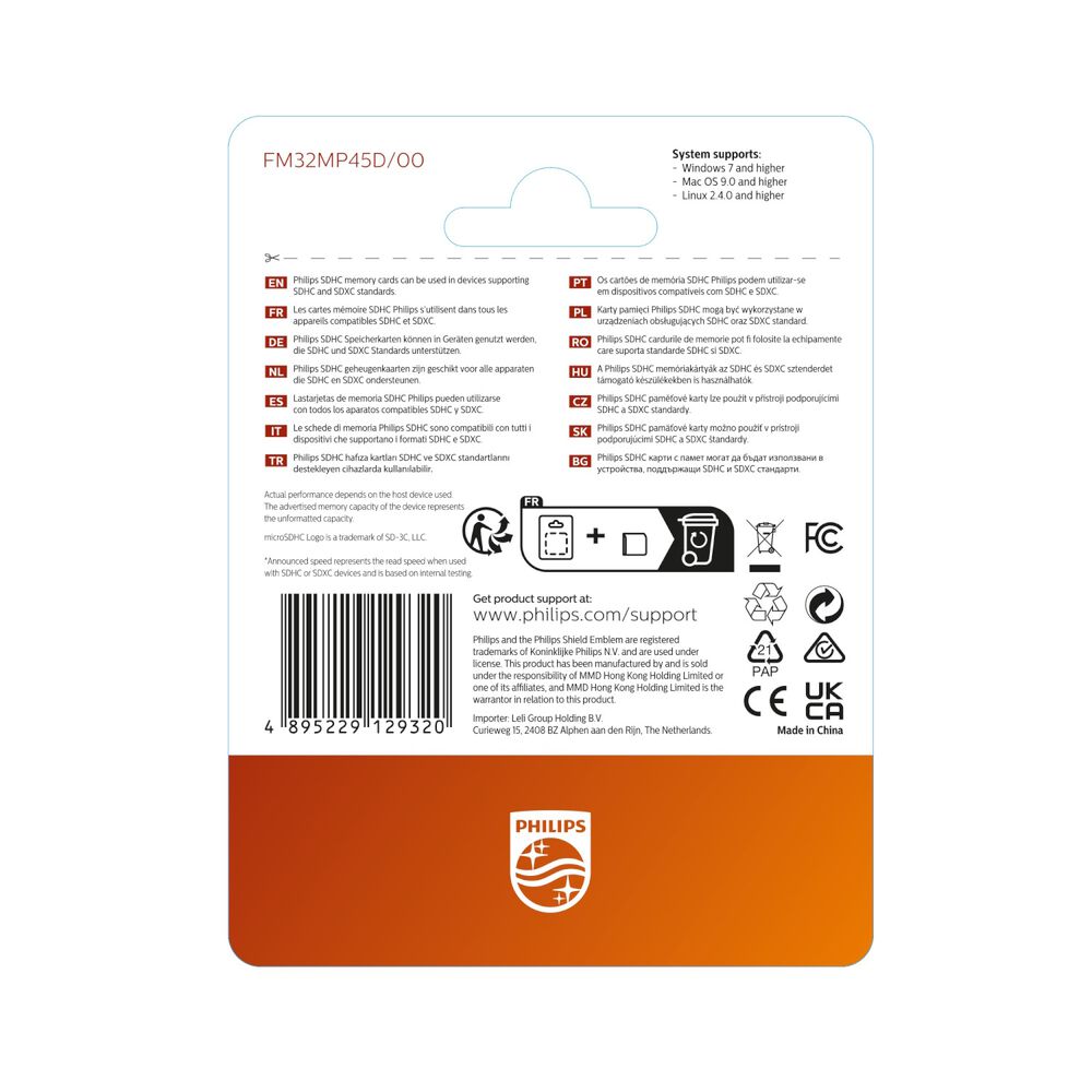 PHILIPS Karta pamięci Philips microSDHC 32 GB, klasa 10, UHS-I U1, z adapterem, 2 sztuki