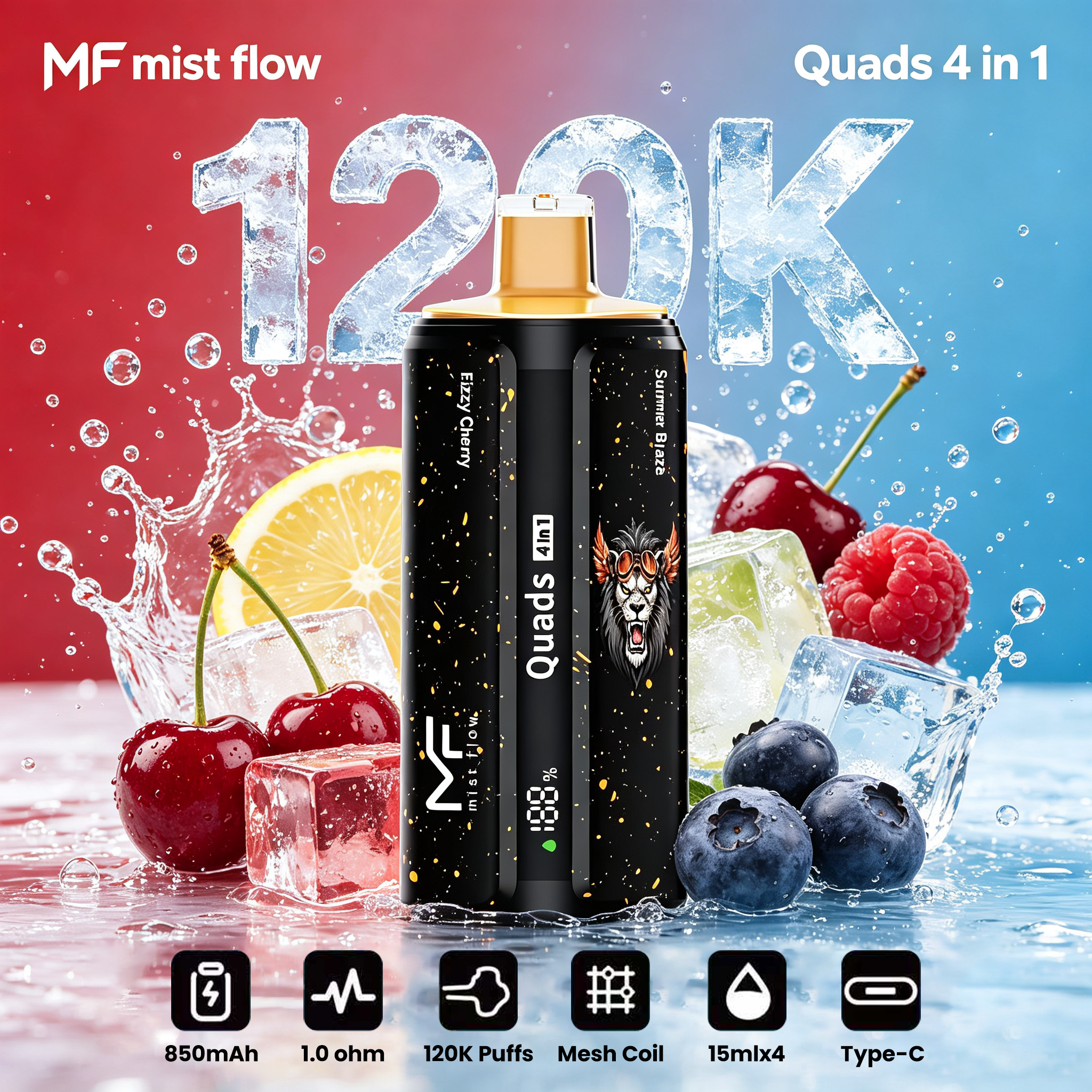 Mist Flow：Quads 4 w 1 - Popularny polski produkt, najtańszy modny produkt online, cztery smaki, 120 000 kawałków!