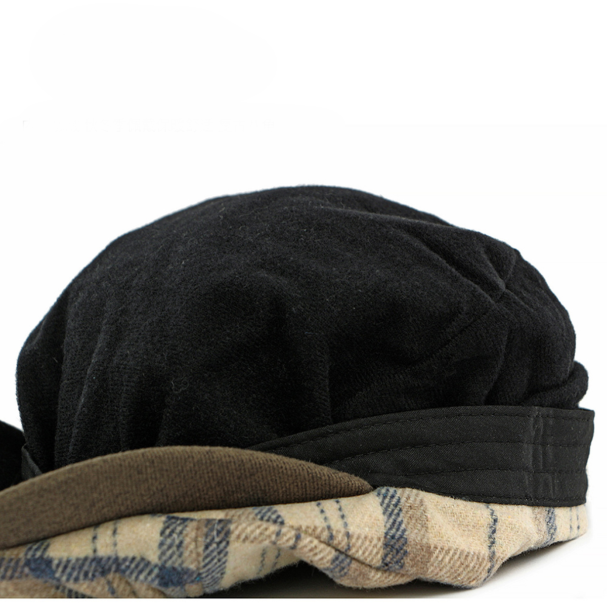 Men's Retro Beige Plaid Fleece-Lined Adjustable Newsboy Cap