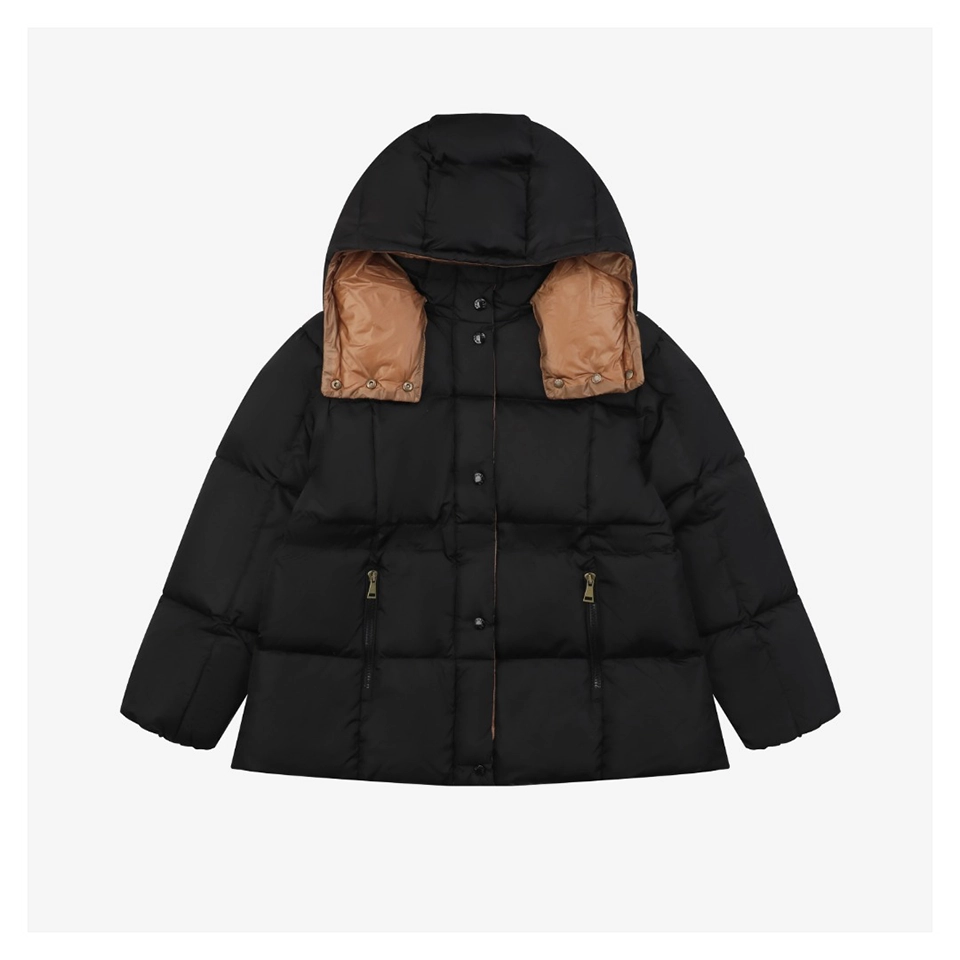 Mxxcler Agneux Cinched-Waist Hooded Down Jacket (Brown/Black)
