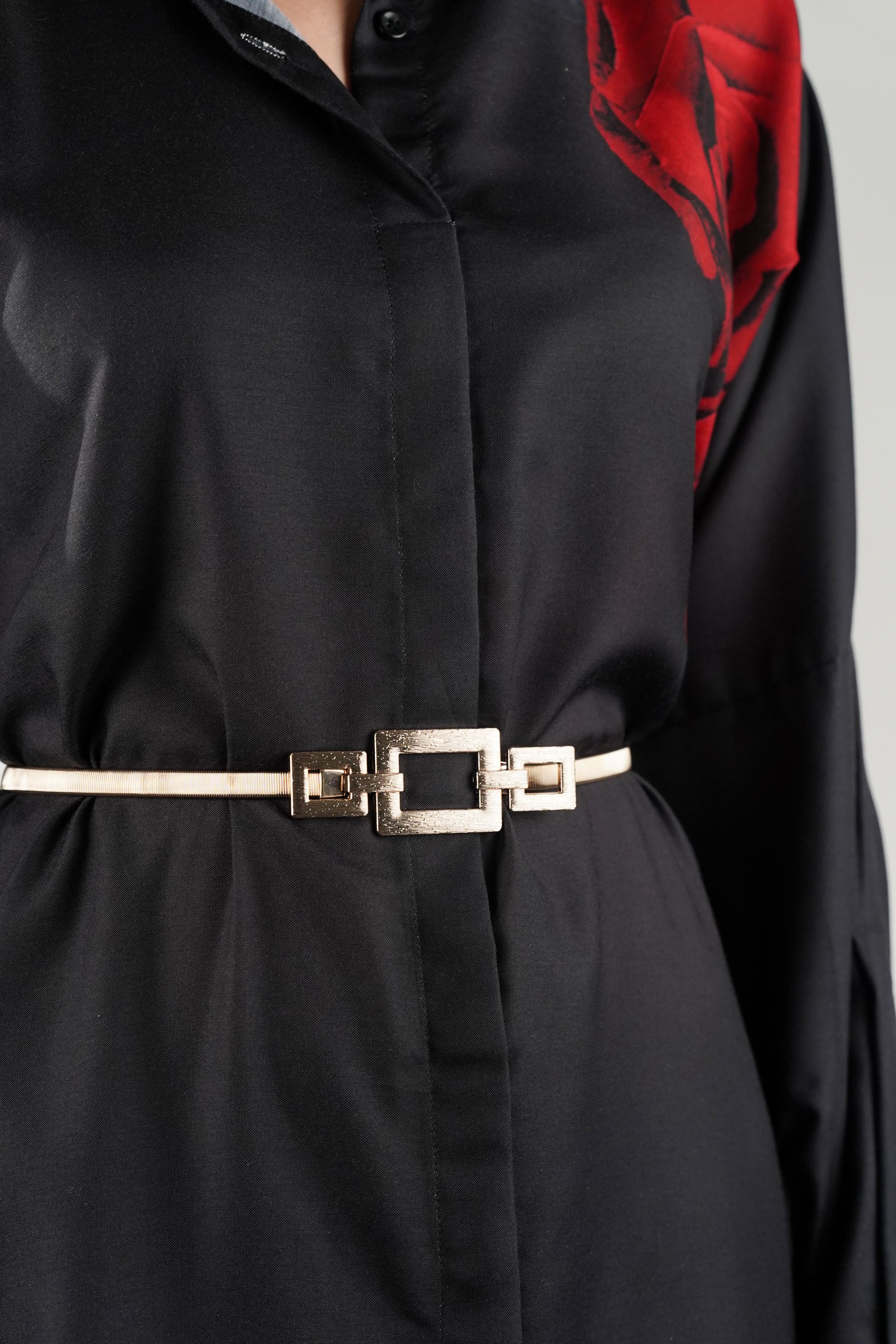Golden Geometric Buckle Metal Belt