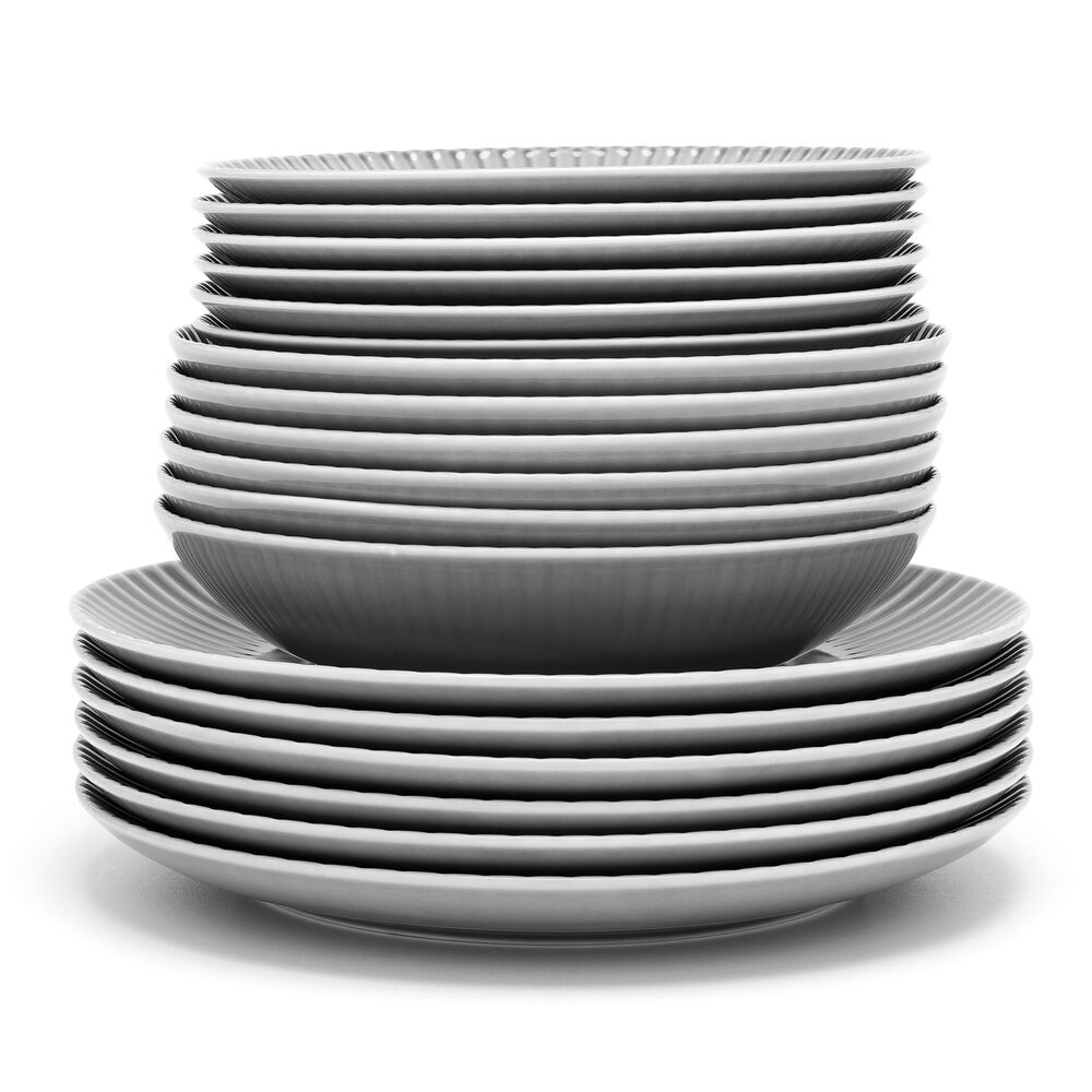 LUBIANA Zestaw talerzy dla 6 osób Daisy, porcelana, szare, 18 elementów