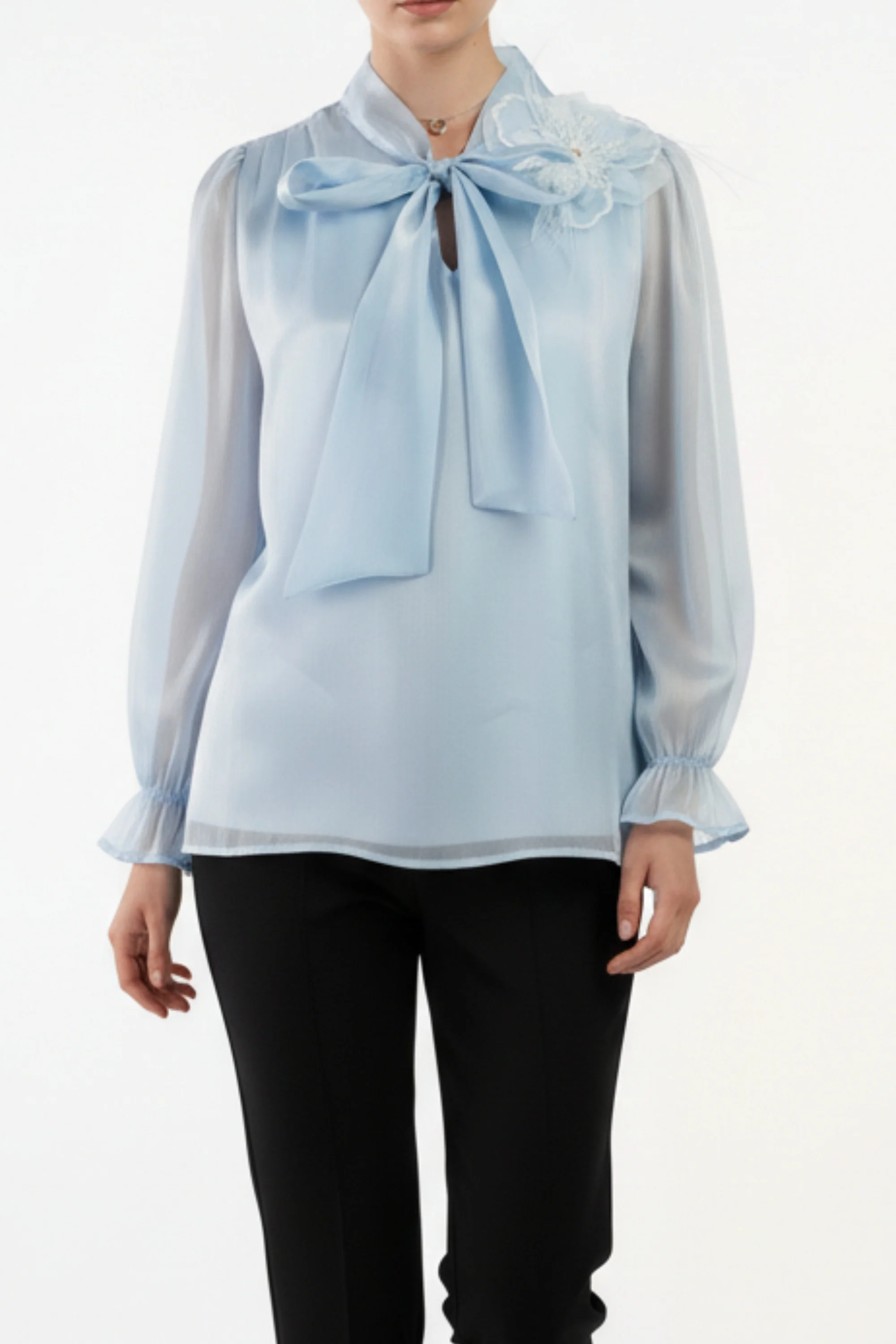Pearl Blue Embroidered Tissue Top