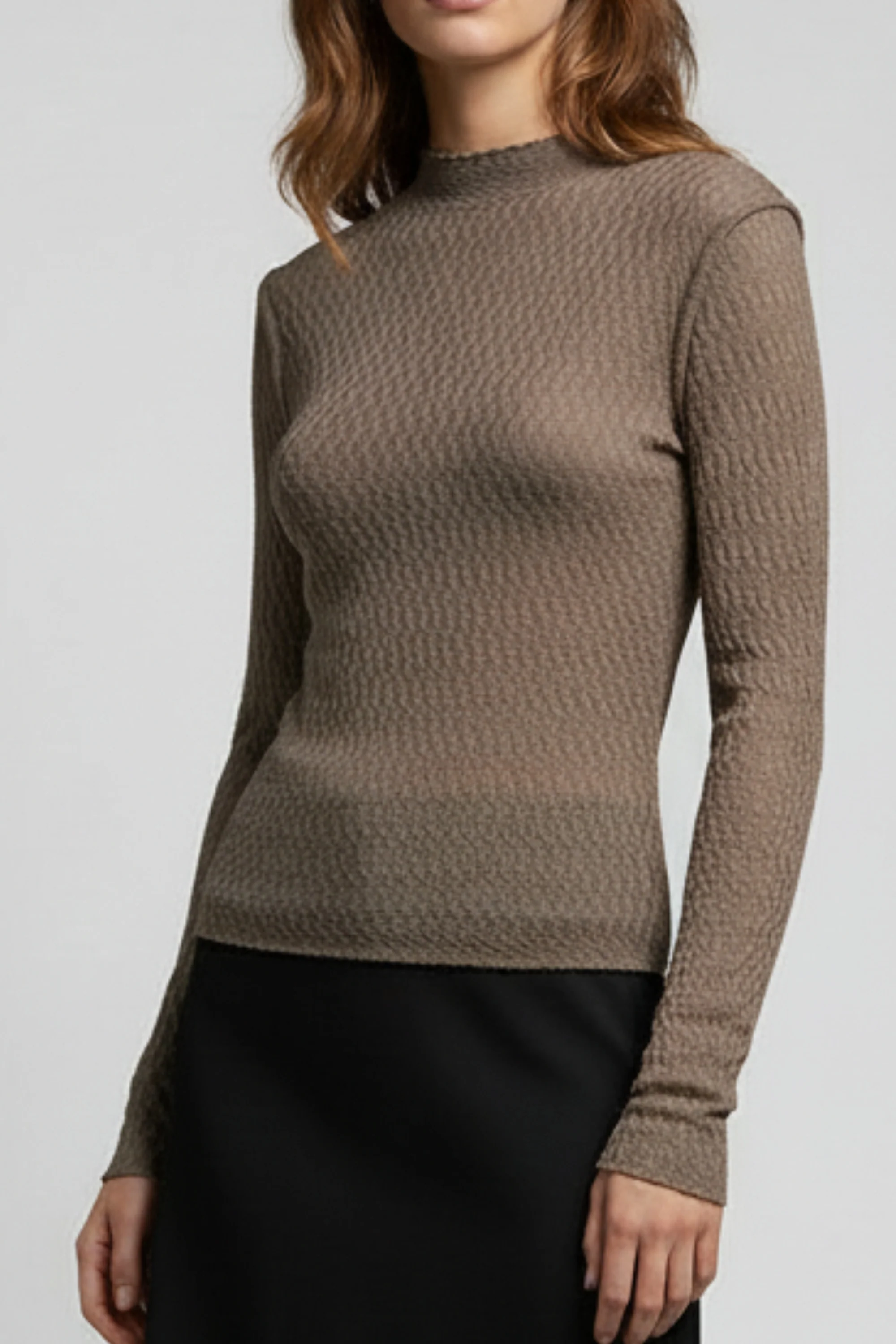 Sandstone Textured High Neck Knit Top