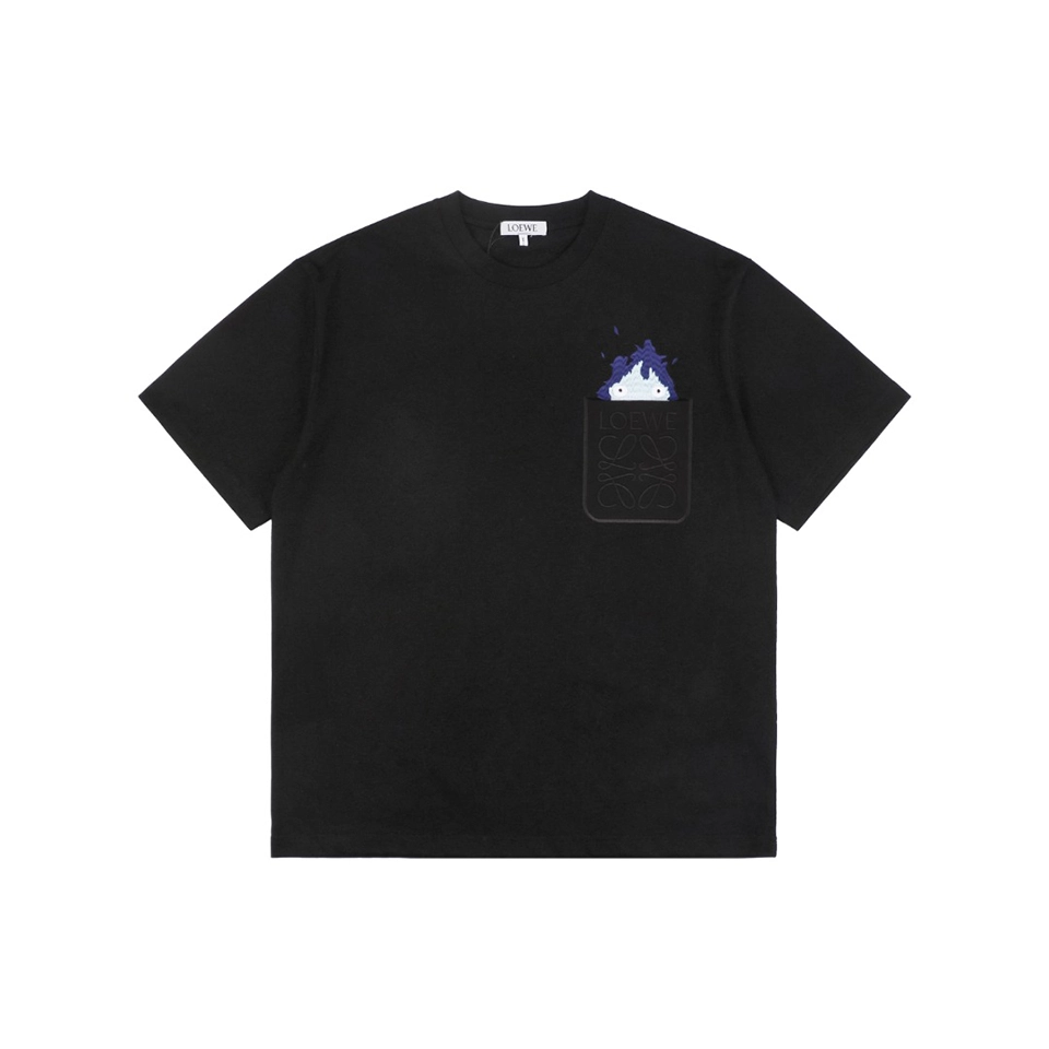 L Calcifer Embroidered Pocket T-Shirt (White/Black)