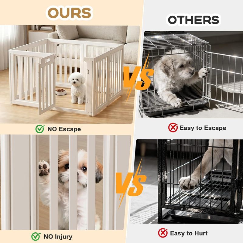 Dog Playpen, Clear Dog Pen, Indoor Dog Pen, Easy to Install and Remove Dog Play Pen, Puppy Playpen Suitable for Dogs, Cats, Indoor Dog Playpen (White, 23.6 inch Height, 8 Panels)