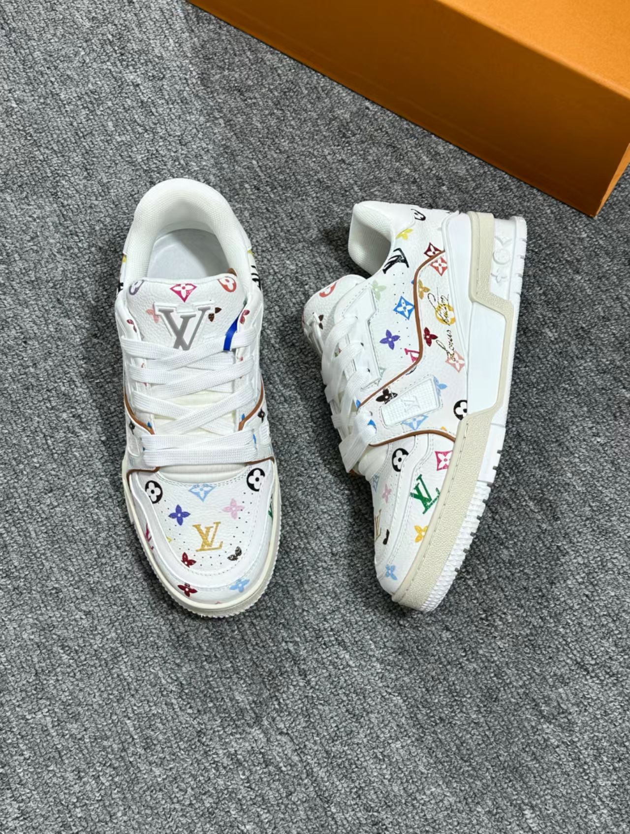 Louis Vuitton Trainer White Multicolor Monogram Print Sneaker