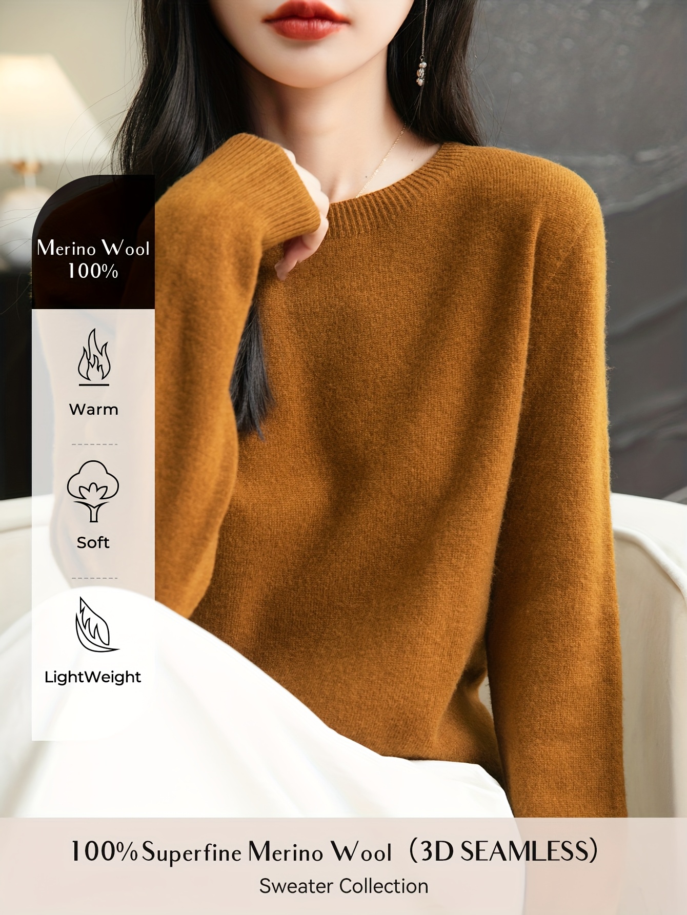 Chanyarn Women’s 100% Merino Wool Crewneck Sweater 2024 First-Line Ready