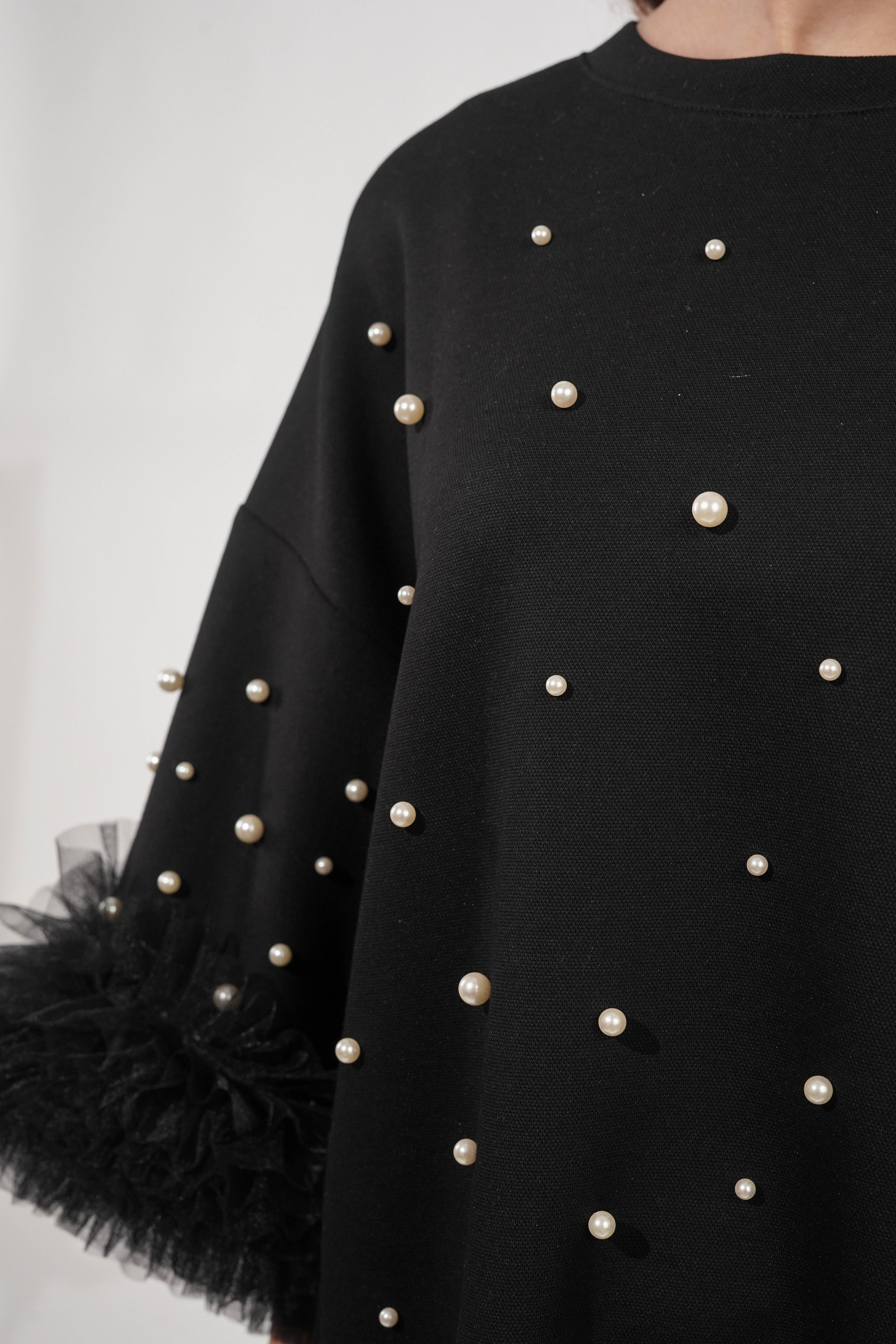 Amy Black Pearl Embroidered  T-shirt