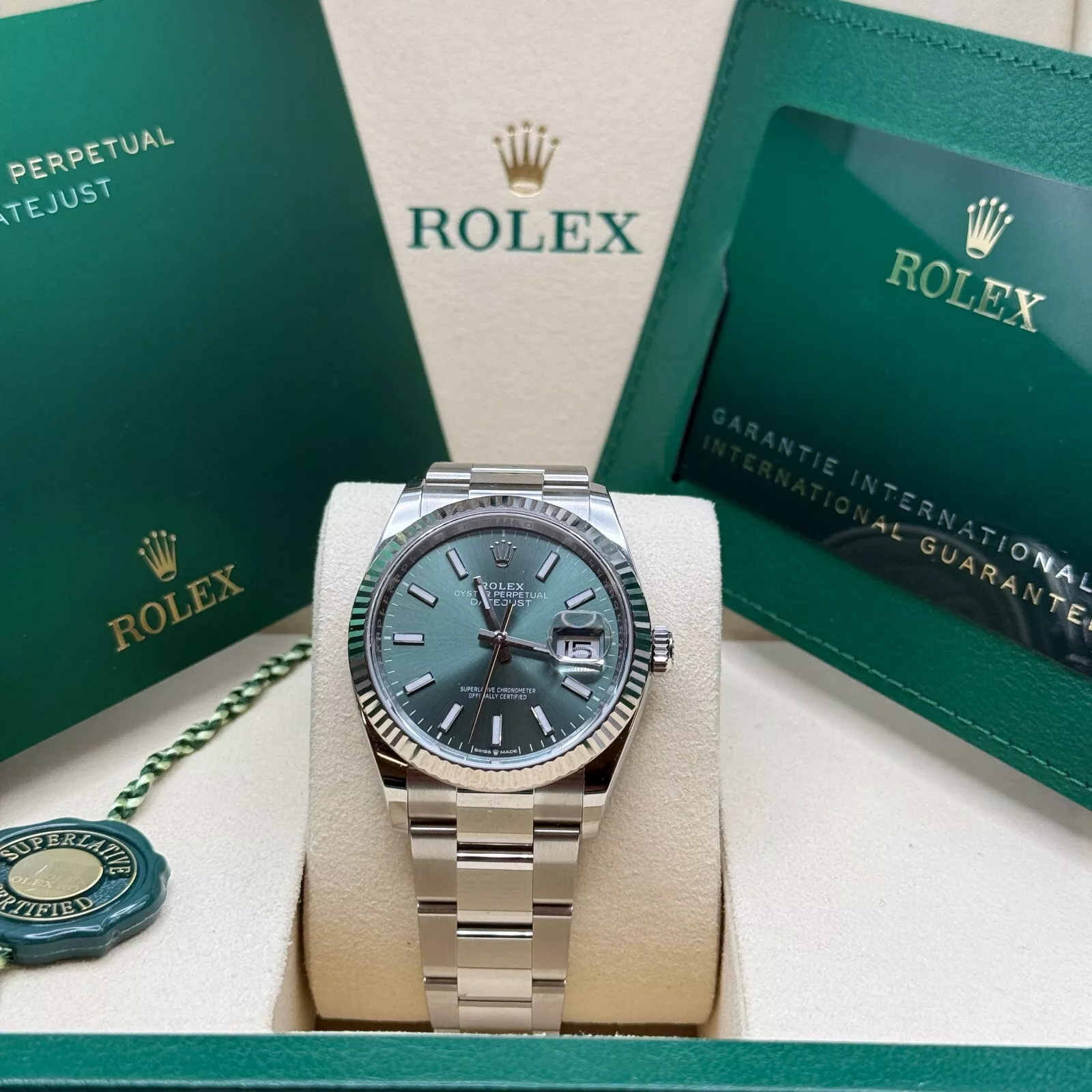 [2026 Mirror Grade]RLX  Datejust 36mm 126234-0052 Green Index Dial Stainless Steel Fluted Bezel Oyster