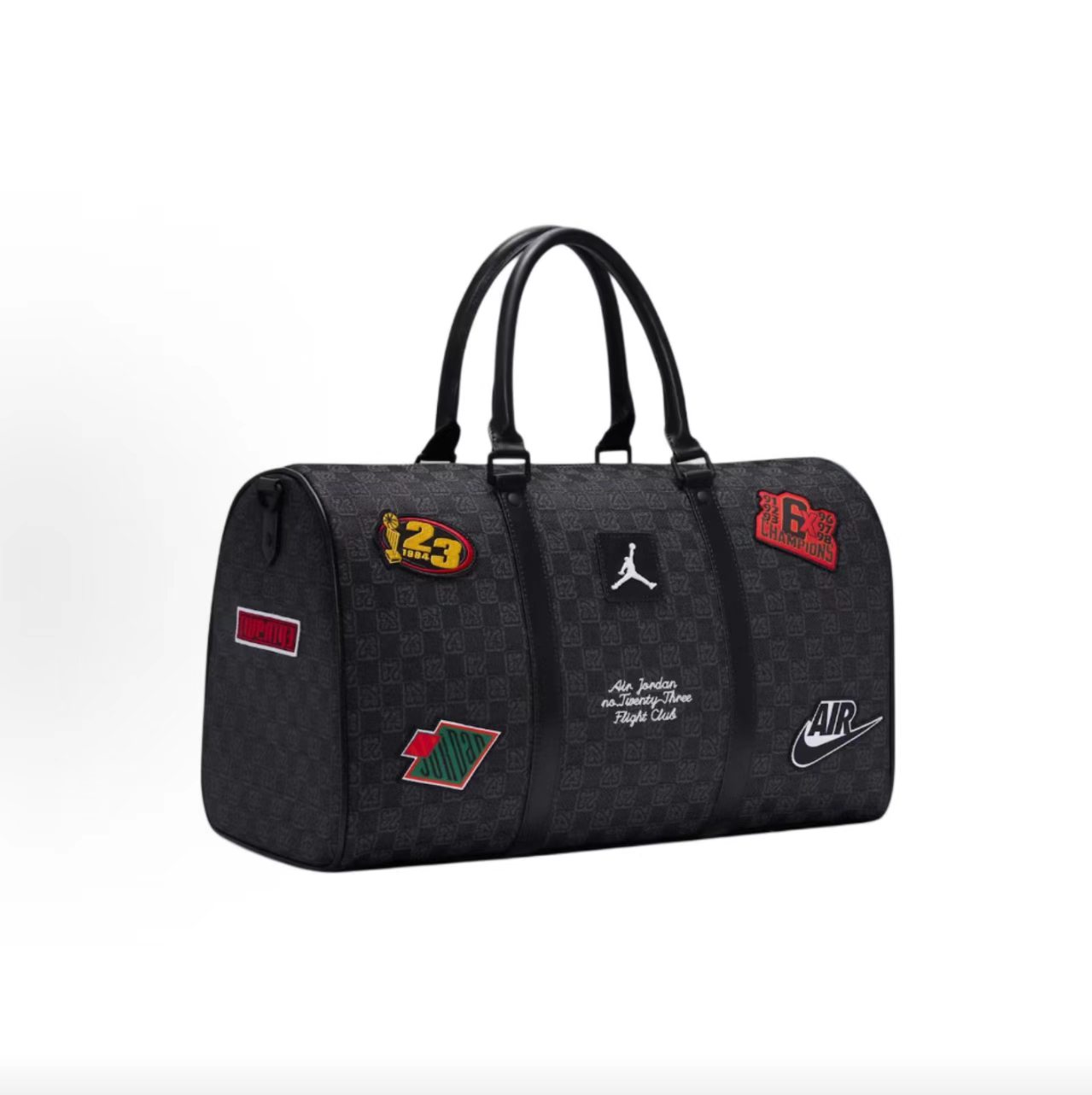 Jordan Allover 23 Monogram Black Championship Patch Large Duffle Crossbody Bag
