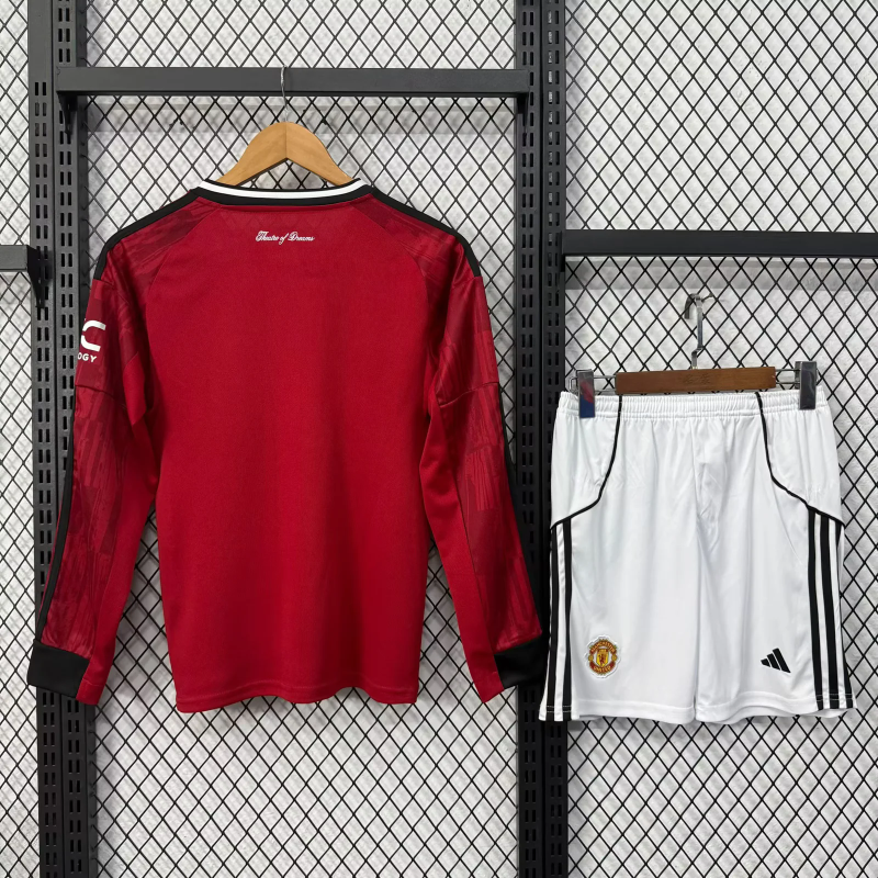Manchester United Home Kids Long Sleeve Kit Jersey+Shorts 2025/26