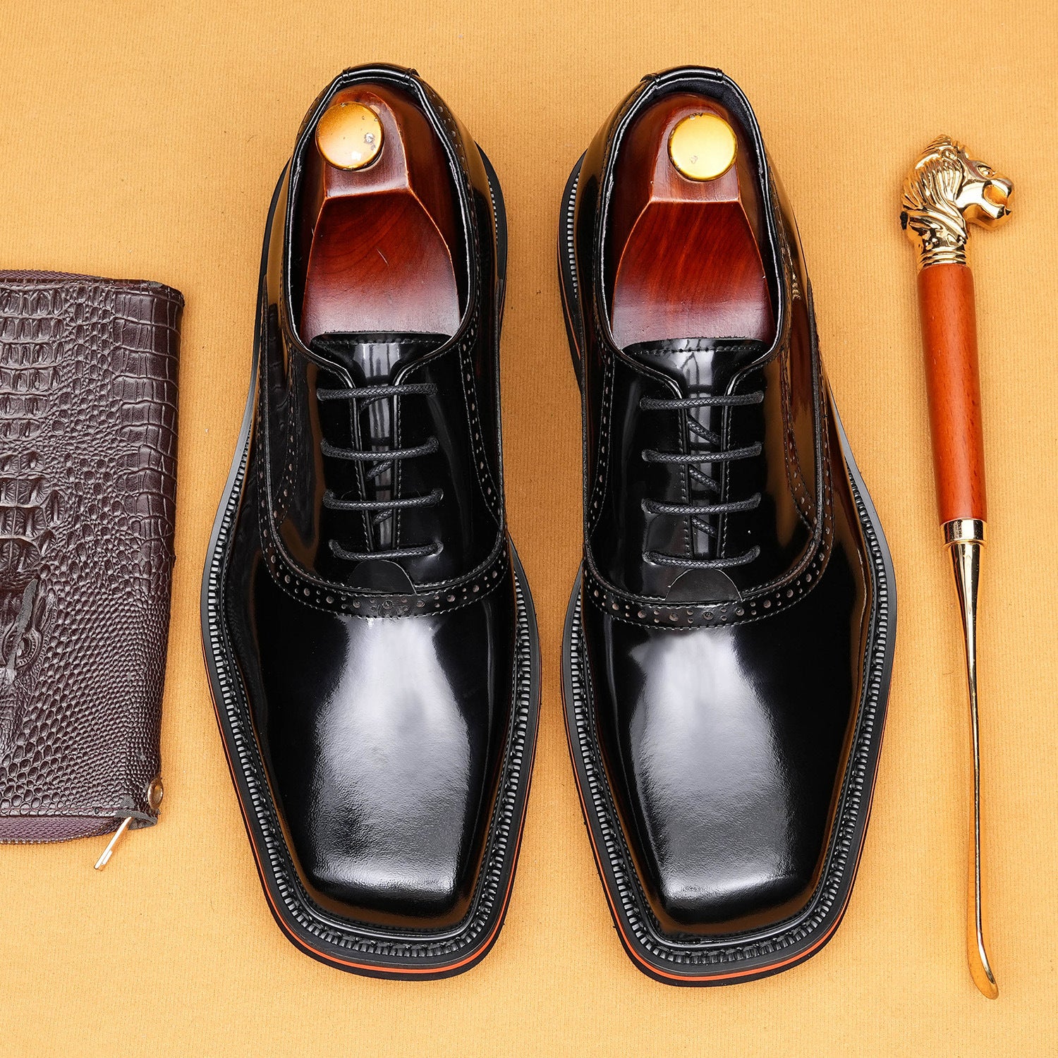 2026 Men’s Square Toe Brogue Shoes Business Wedding British Casual Wear 25882