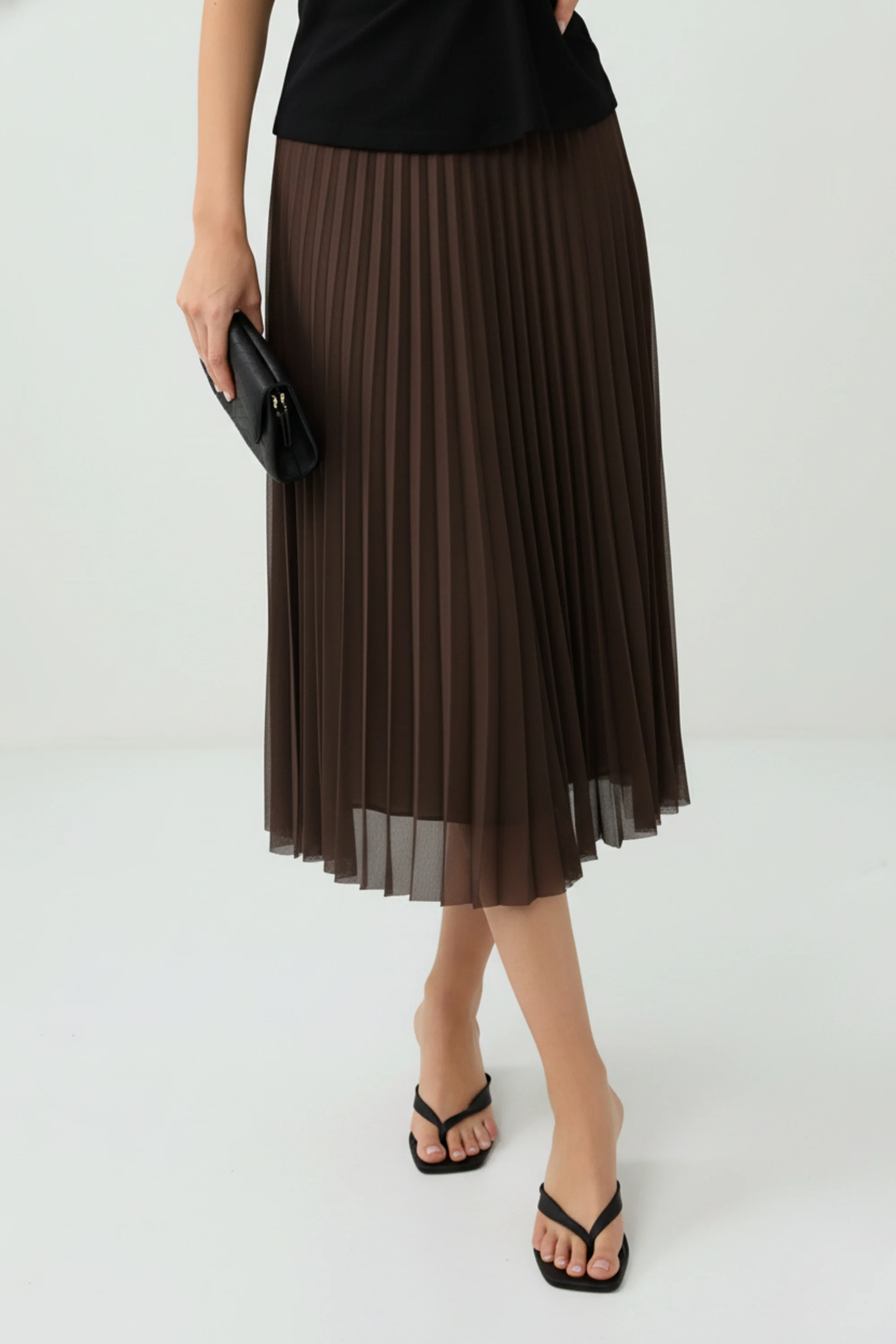 Espresso Mesh Pleated Skirt