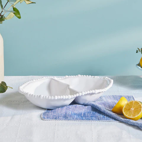 Karaca Perla – Coupelle à snacks ovale compartimentée en mélamine 33 cm, blanc