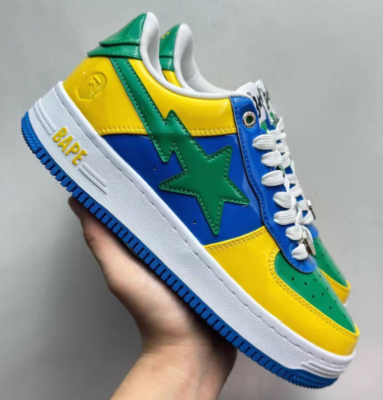 A Bathing Ape Bape Sta Low Brazil Color Block Patent Leather