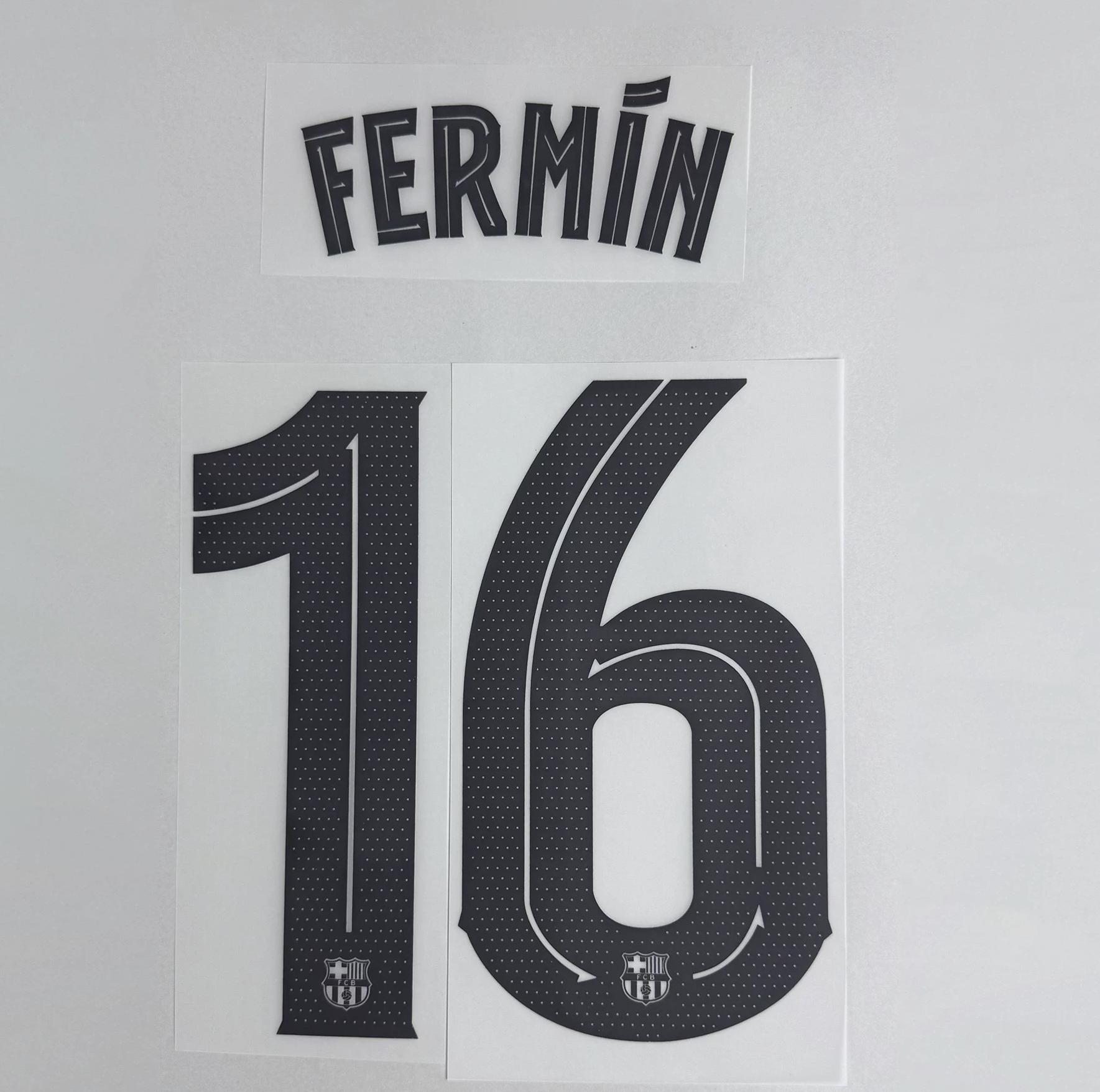 FERMIN #16 FC Barcelona 2025-26 Away UCL Football Soccer Name & Number Set
