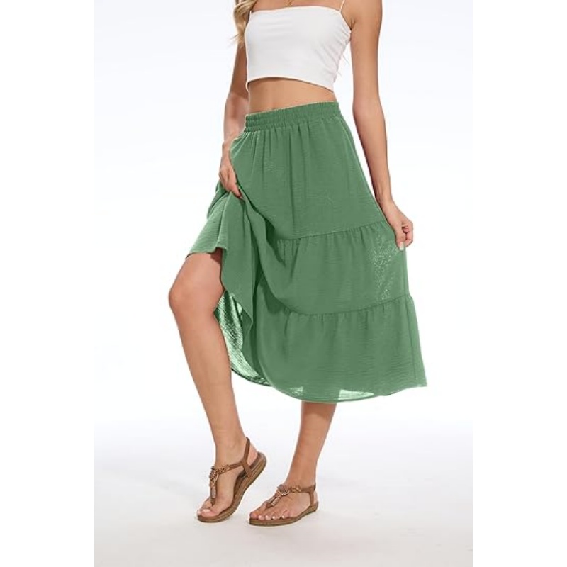 Women's Tiered Ruffle High Waist A‑Line Summer Midi Skirt