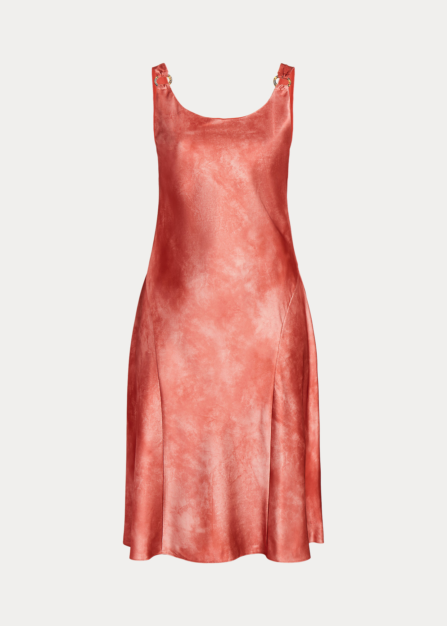 Tie-Dye-Print Ring-Trim Satin Dress