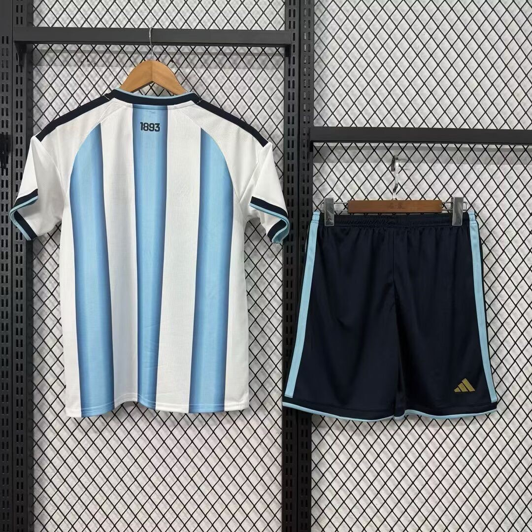 World Cup 2026 Argentina Home Soccer Uniform Kids Kit Jersey+Shorts