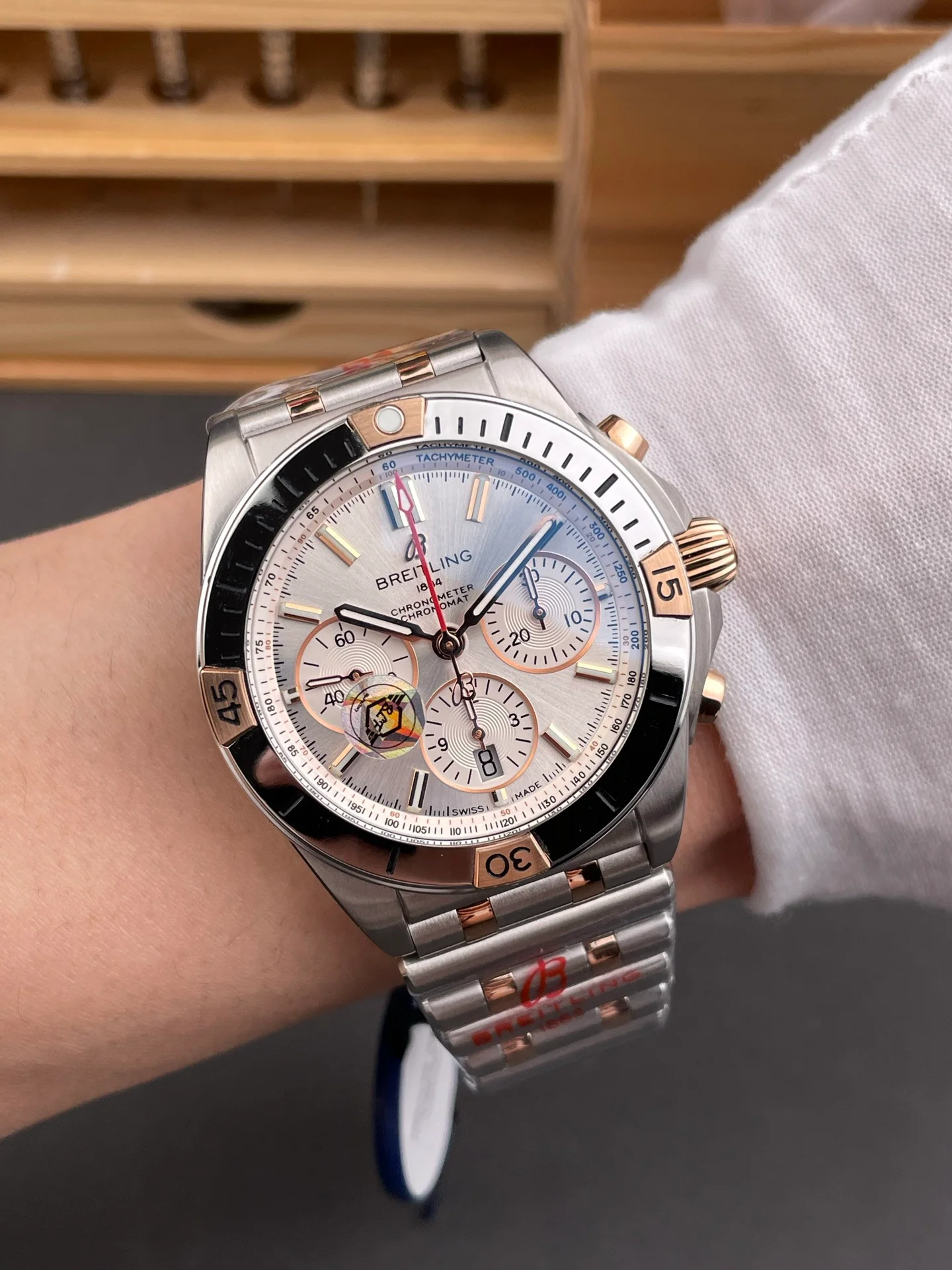 Chronomat B01 Two-tone Rose Gold Silver Dial