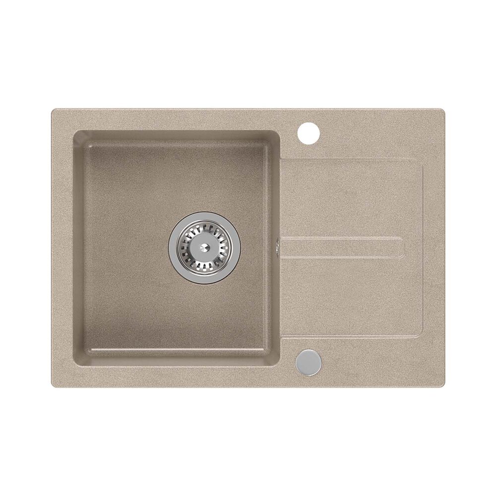 ROOT Zlewozmywak granitowy jednokomorowy z ociekaczem beżowy Root Chef Short, 620 x 440 x 175 mm