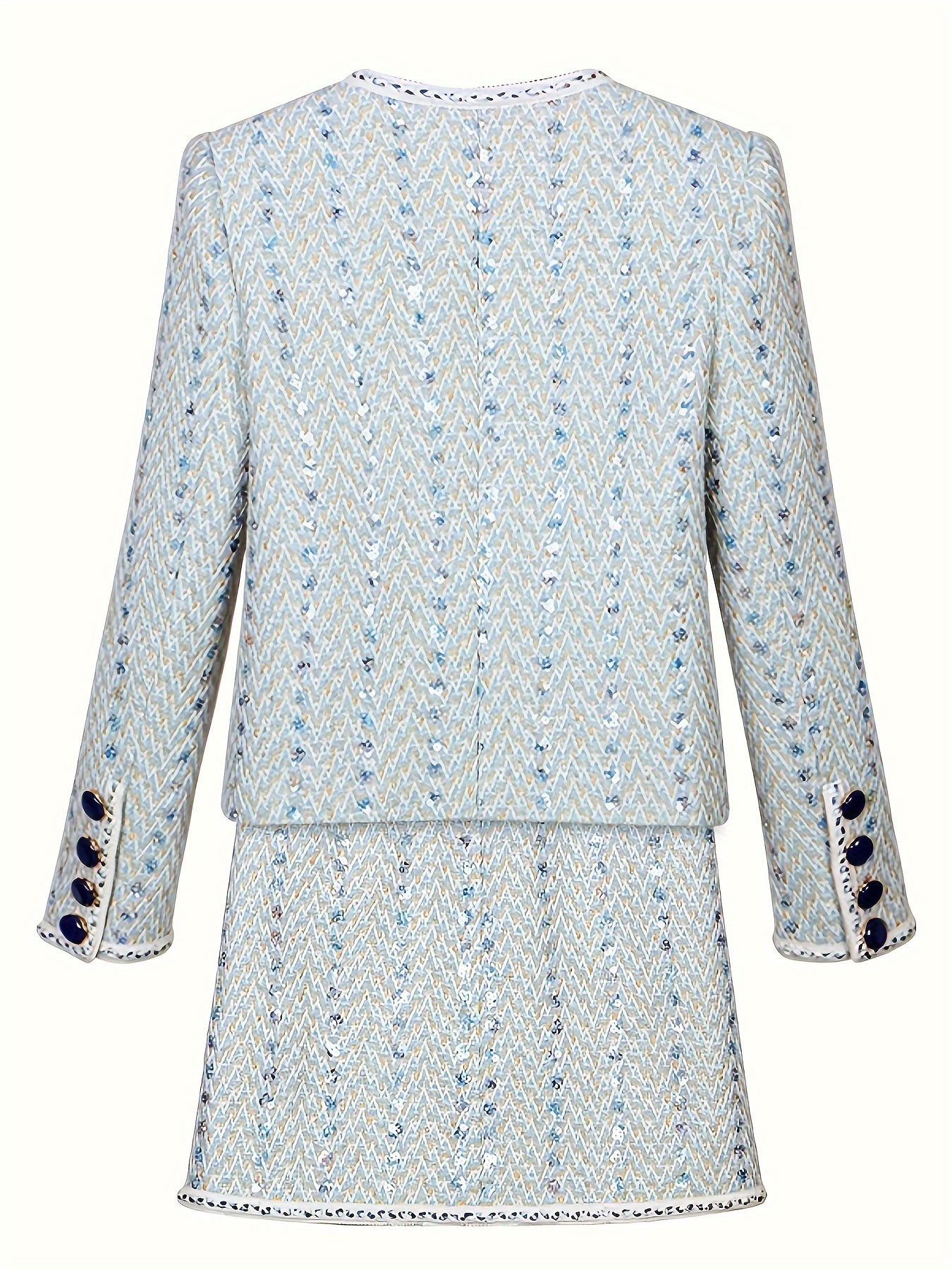 Women’s Elegant Striped Polyester Tweed Two-Piece Suit