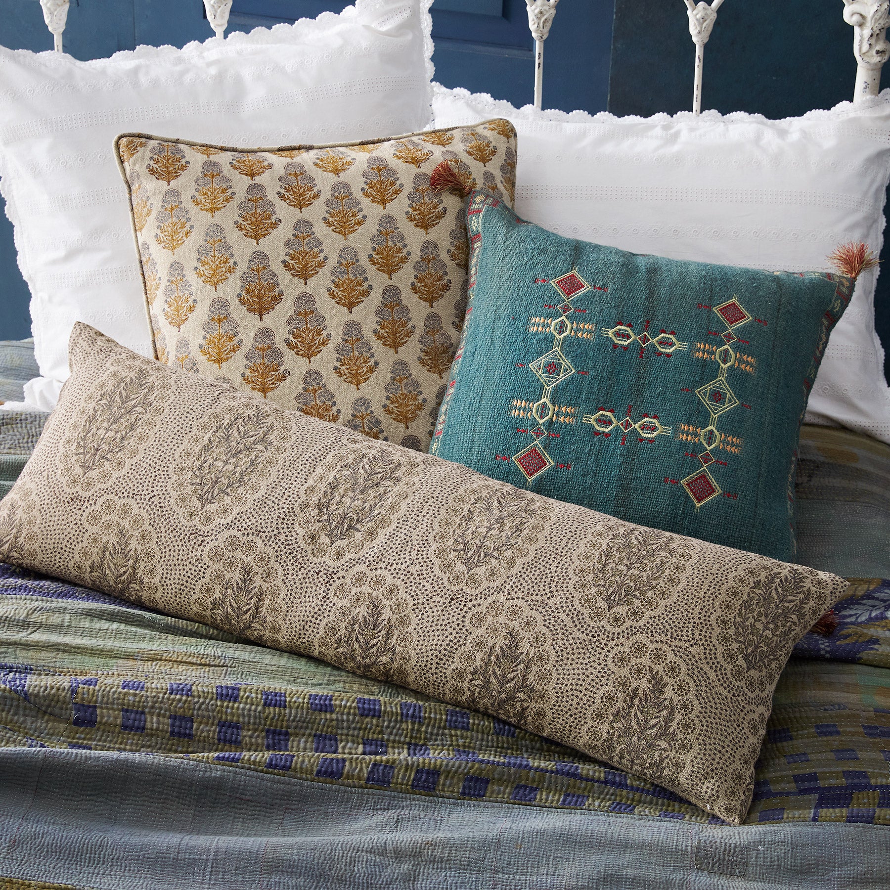 Marigold Bloom Block Print Pillow