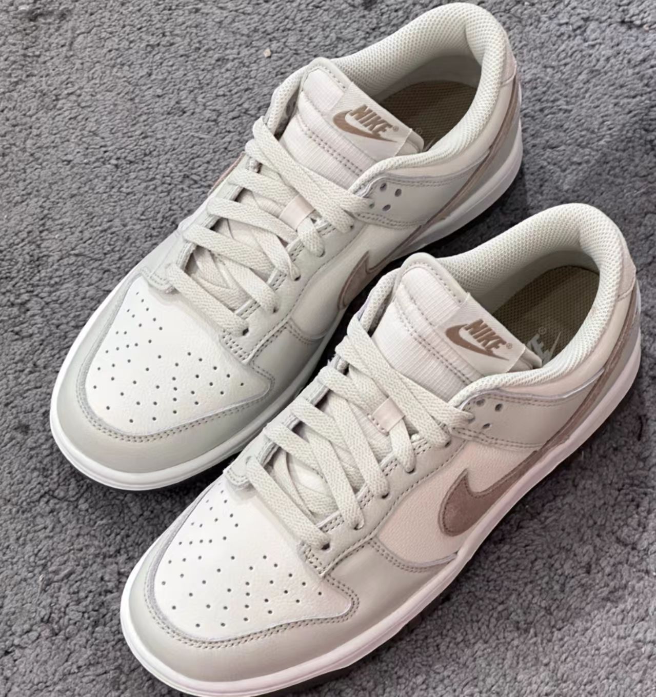 Nike Dunk Low Off White Leather Taupe Suede Swoosh Gum Outsole