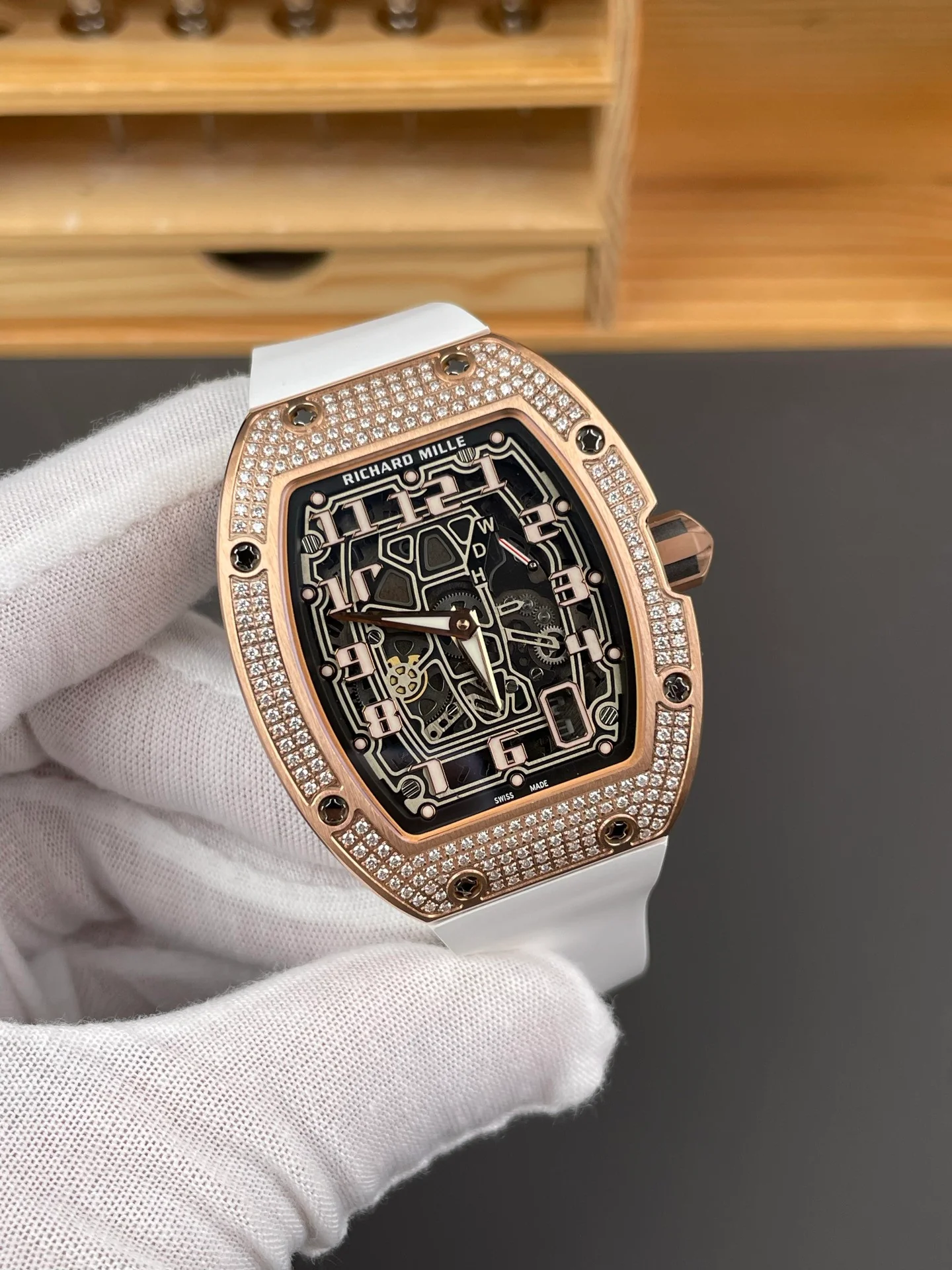 RM67-01 Full Diamond Rose Gold Case