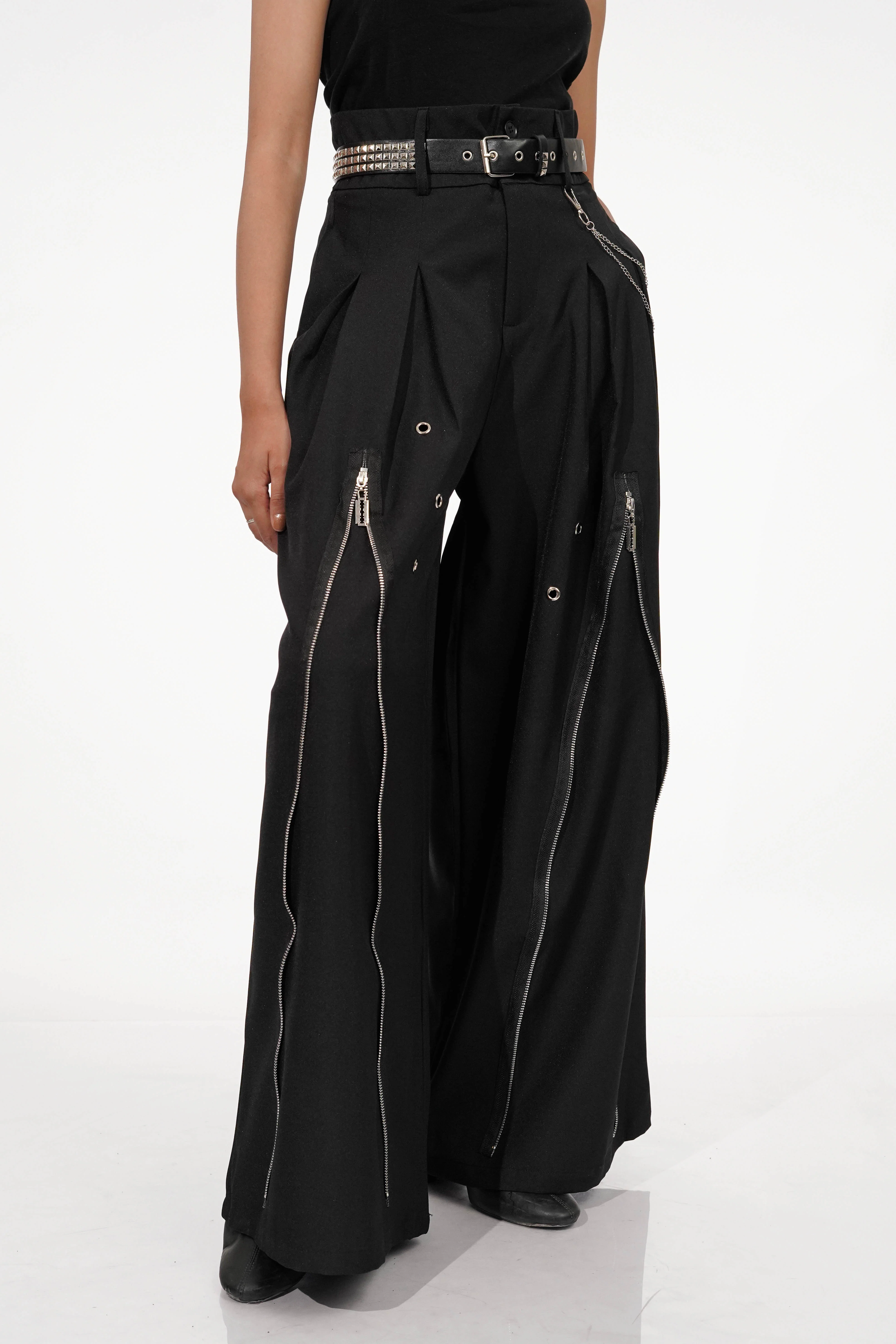 Shay Black Zip-detail Wide Pants