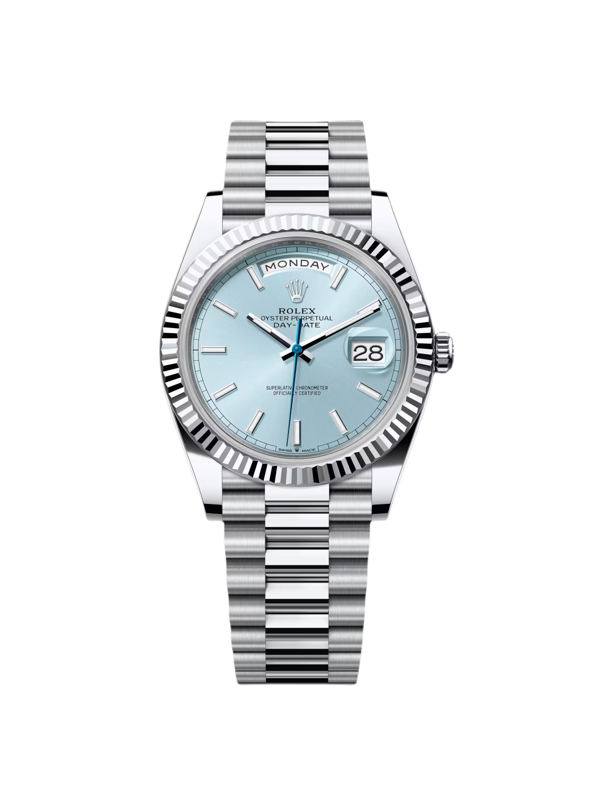 [2026 Mirror Grade]RLX  Day-Date President 40mm Platinum Ice Blue Index Dial - 228236