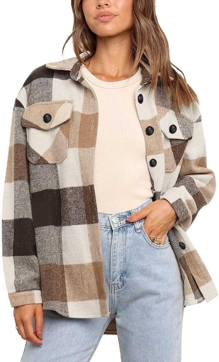 AUTOMET Womens Flannel Shackets Plaid Button Down Shirts Fall Winter Jackets Cute Tops Trendy Cowgirl Outfits Teen Sweaters