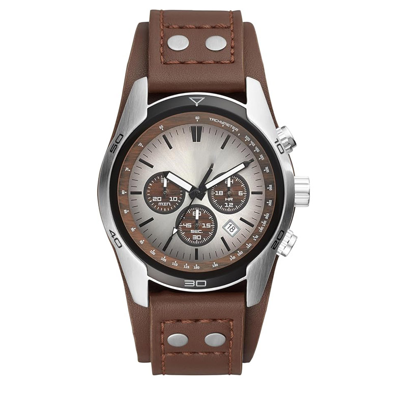 KINDWIN Men's quartz stainless steel leather chronograph watch