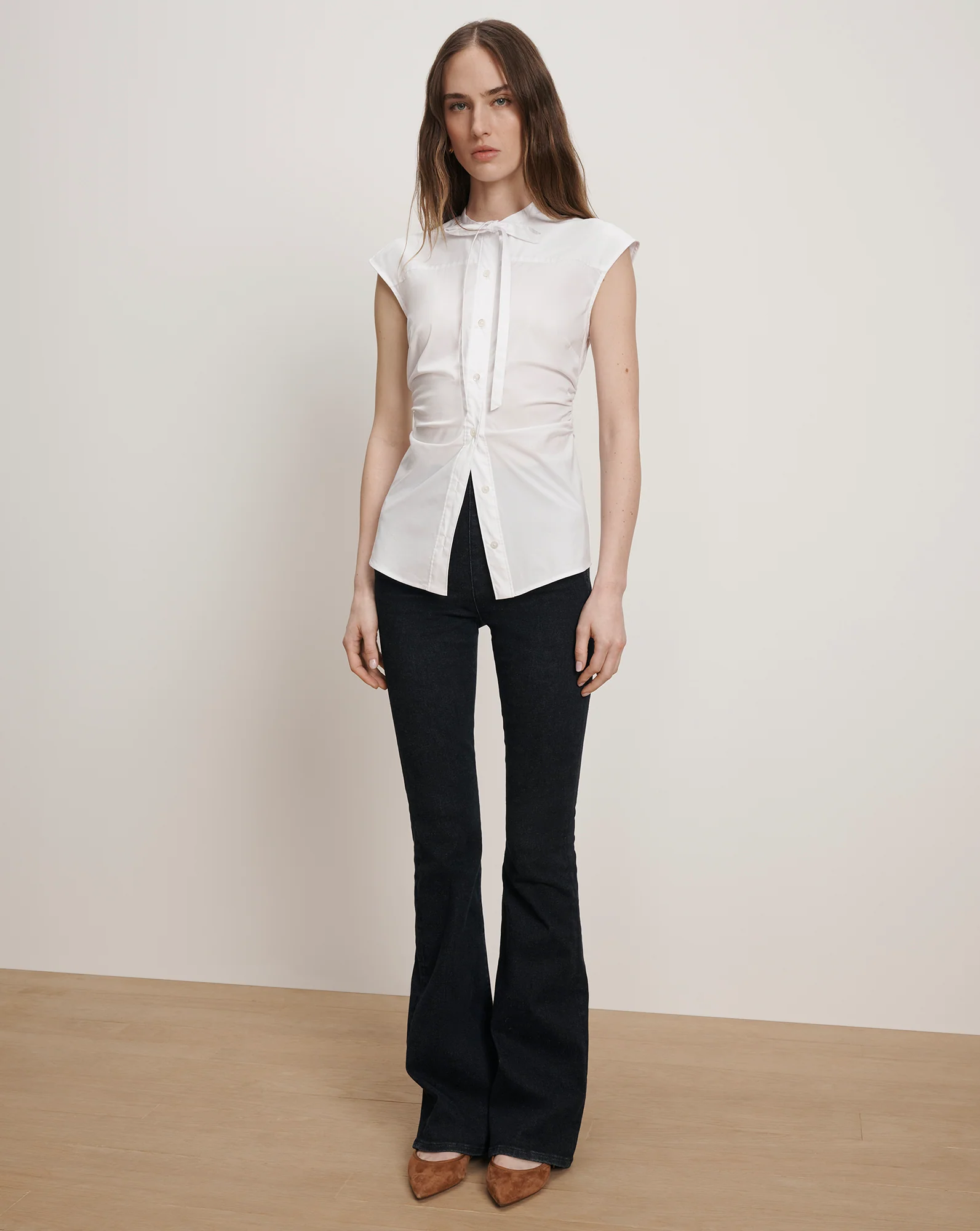 Joon Tie-Neck Button-Down Blouse