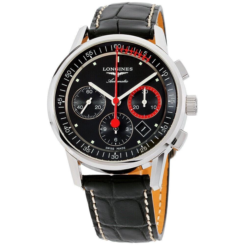 [2026 Mirror Grade]Longines Men's L4.754.4.52.4 Heritage Chronograph Black Leather Watch