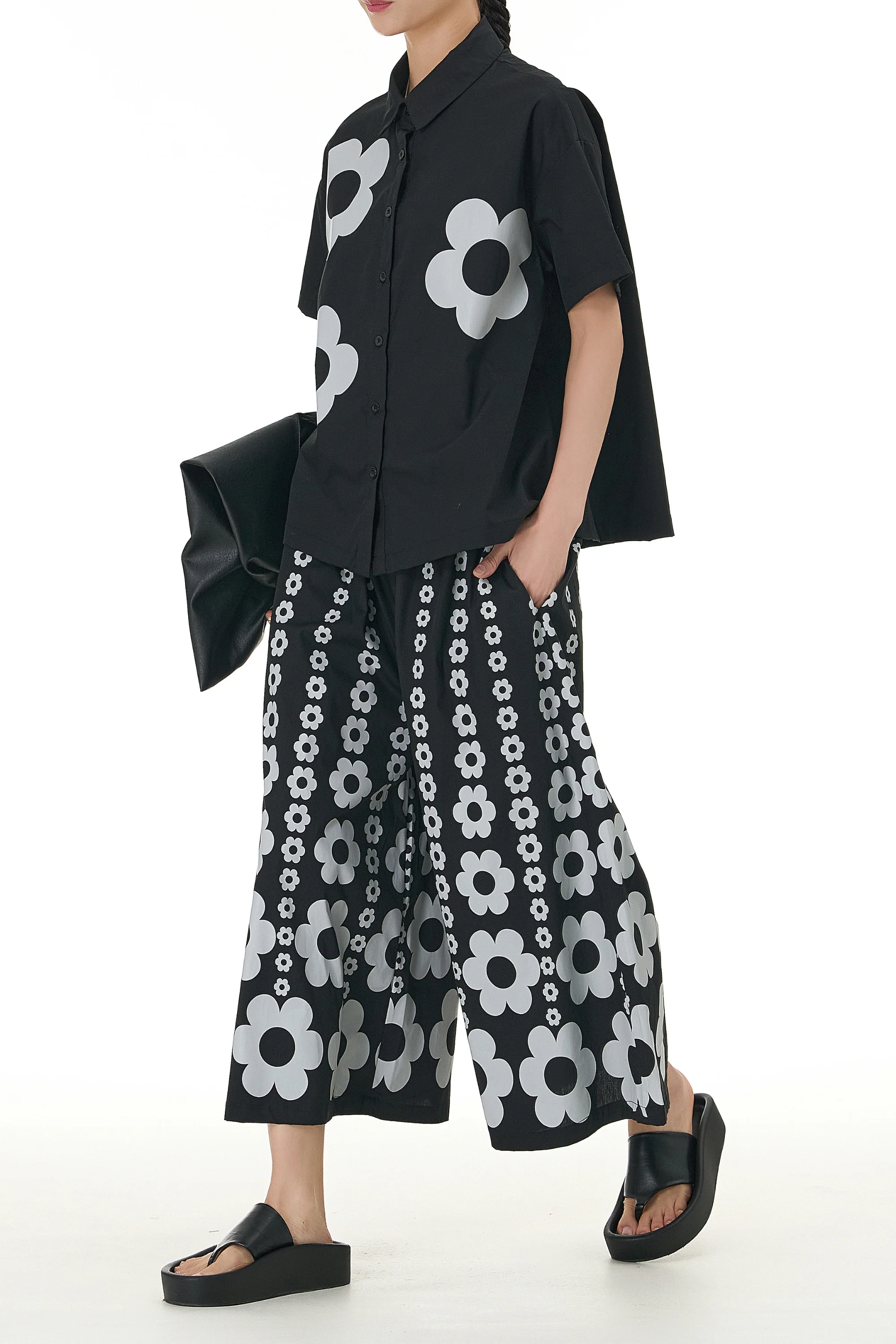 Floral Printed Black Cotton Coord Set