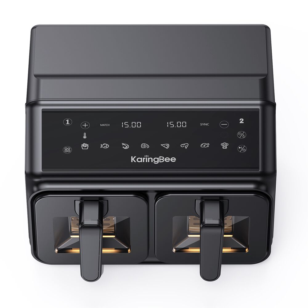 KARINGBEE Air Fryer Frytkownica dwukomorowa z okienkiem KaringBee, 2200 W, 2 x 4 l, czarna