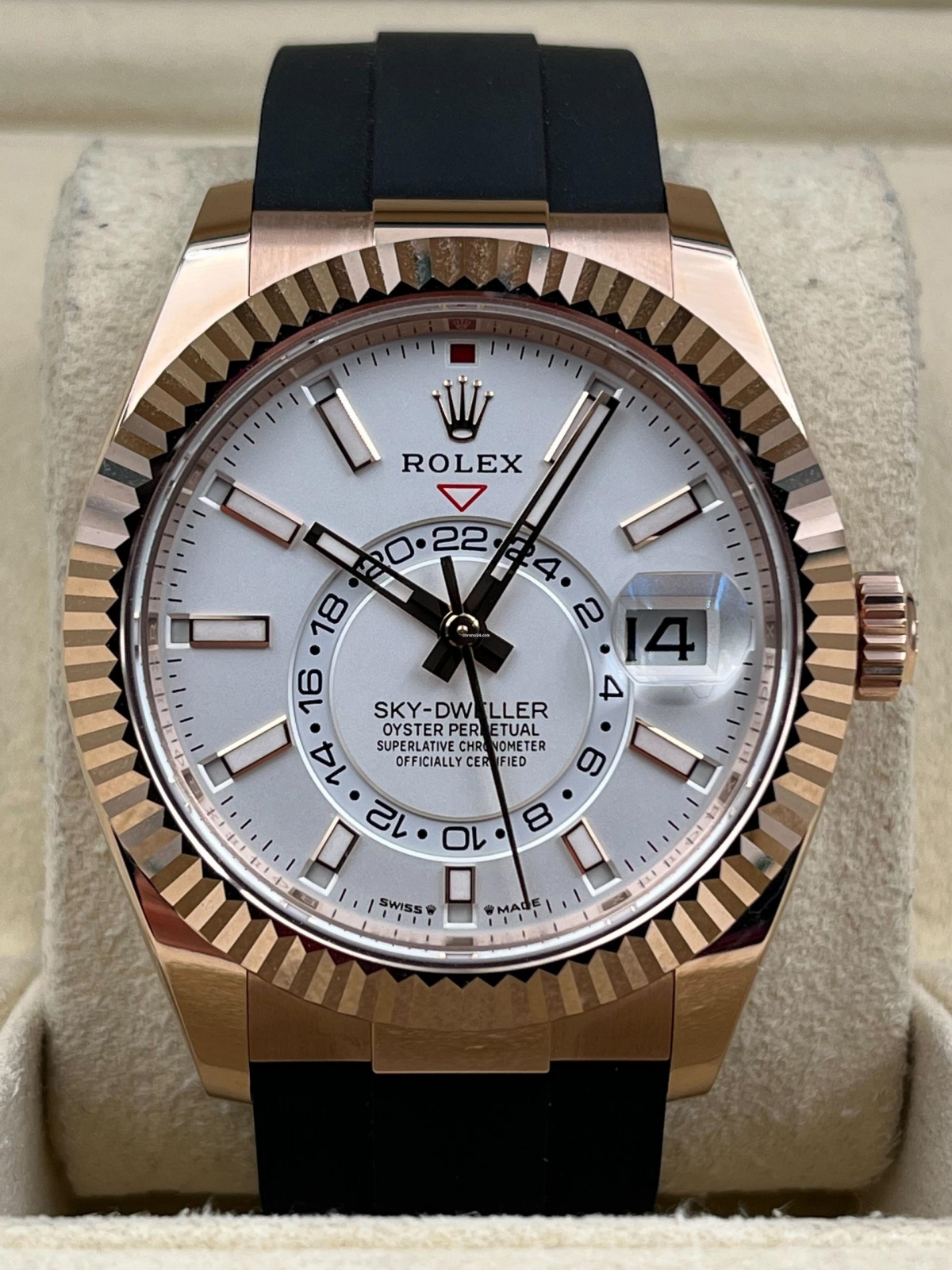 [2026 Mirror Grade]RLX  Sky-Dweller 42mm Rose Gold White Dial Oysterflex - 336235