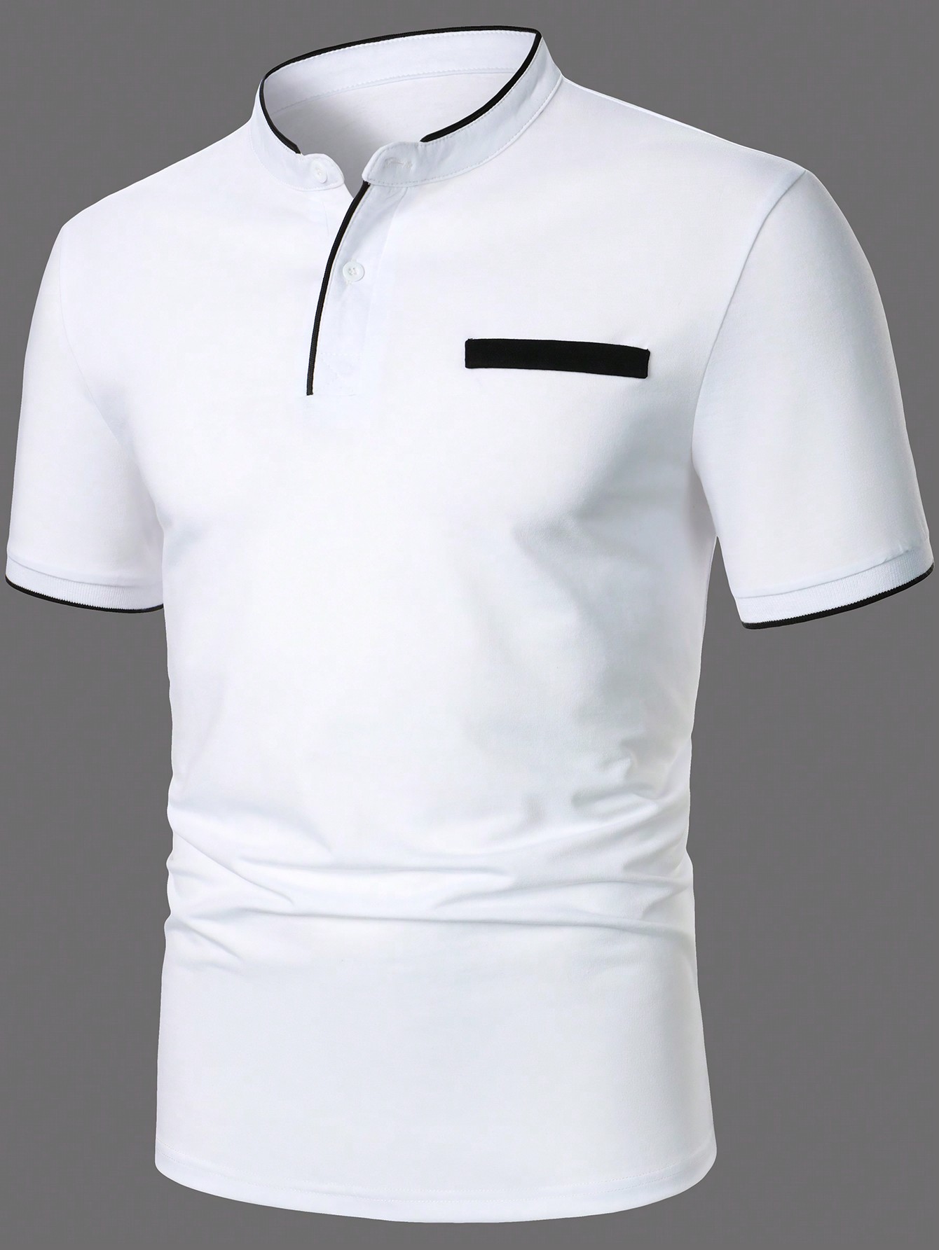 Men Contrast Plaid Collar Polo Shirt