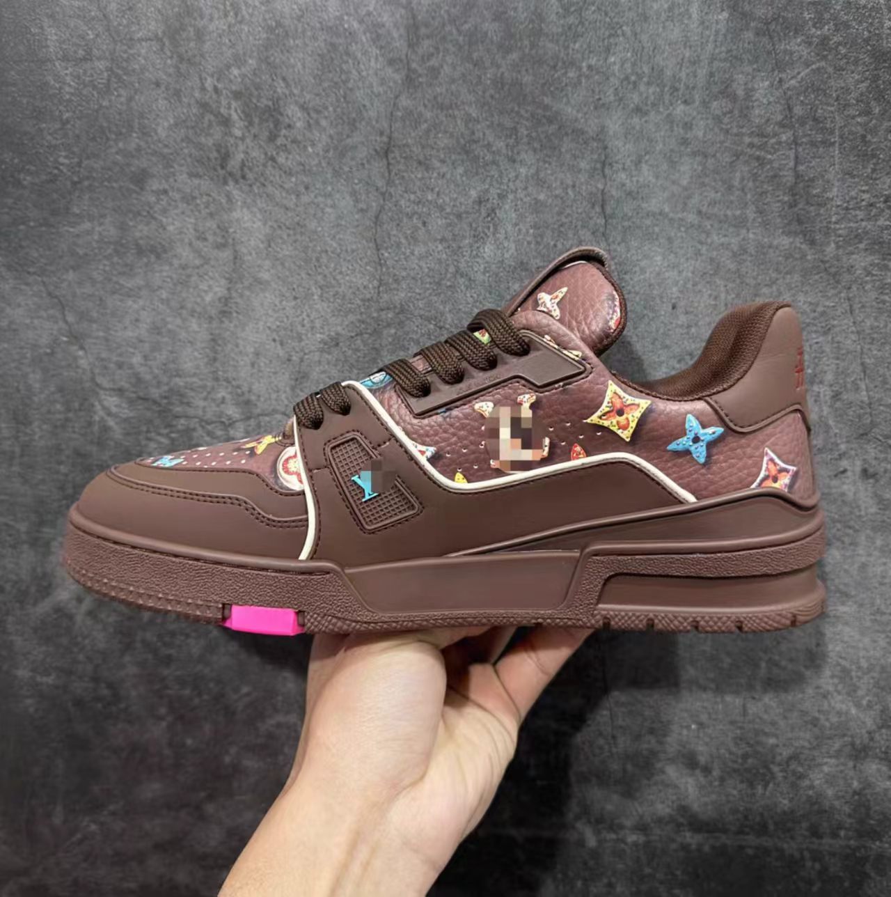Louis Vuitton Trainer Dark Brown Leather Multicolor Patch Monogram Sneaker