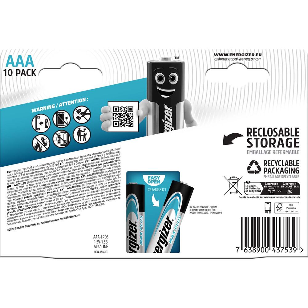 ENERGIZER Baterie alkaliczne Energizer Max Plus AAA, 10 szt.