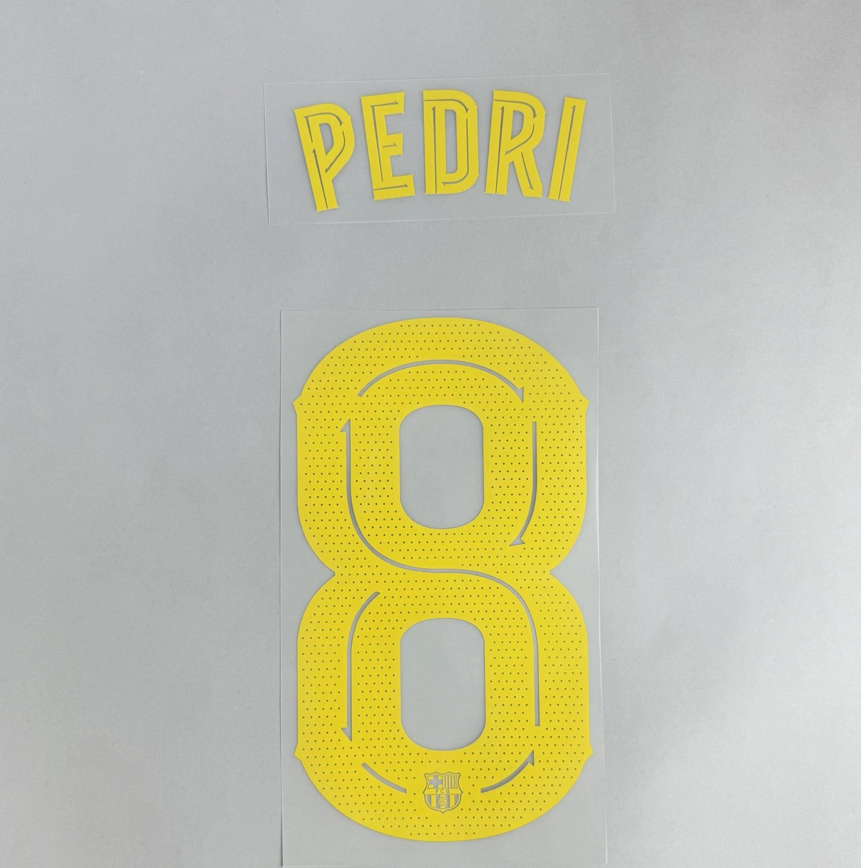 PEDRI #8 FC Barcelona 2025-26 Home & Fourth Away UCL Football Soccer Name & Number Set